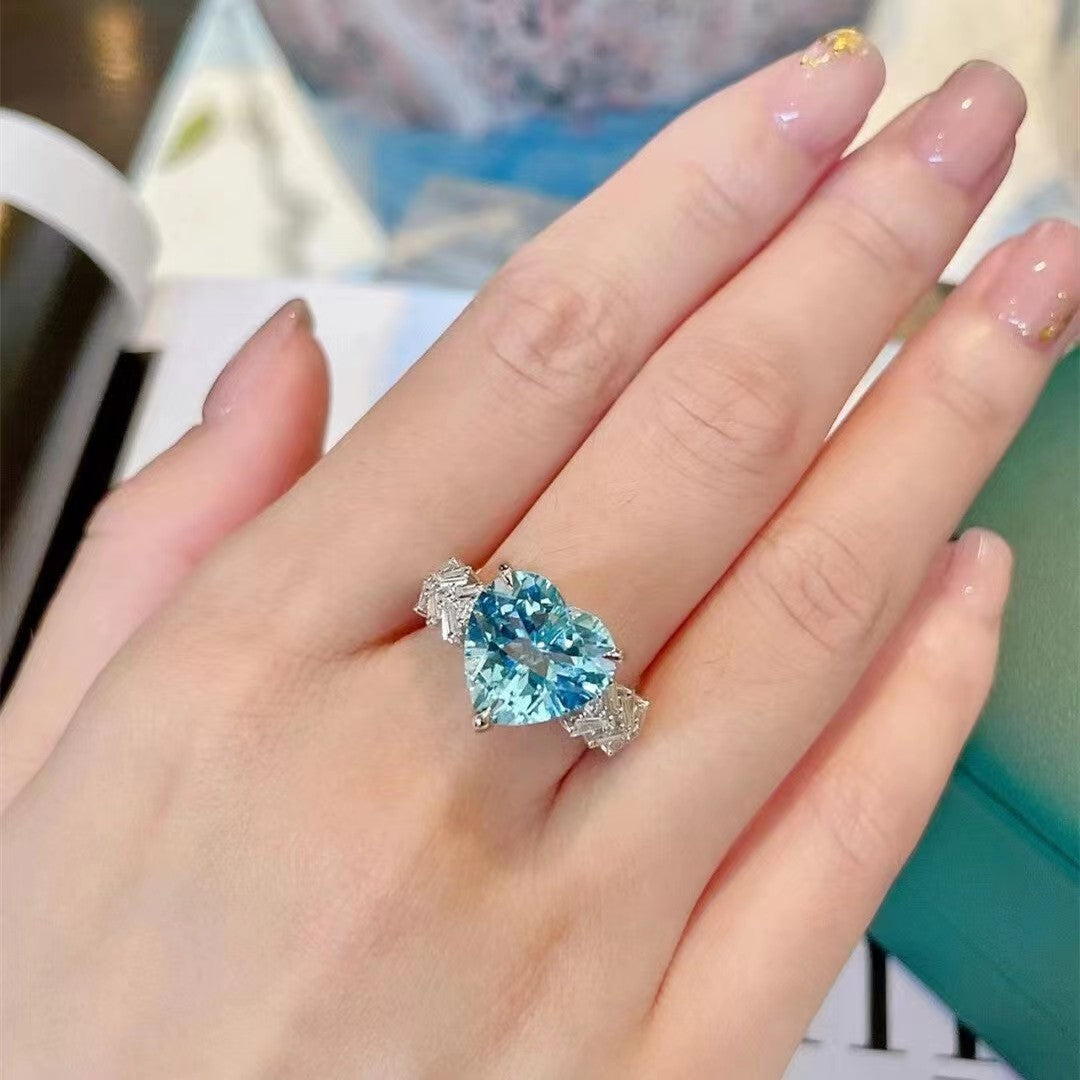 (SOLID)「Buy 1 get 1 heart shape ring for free」 6CT Artificial Gemstone 925 Sterling Silver Ring