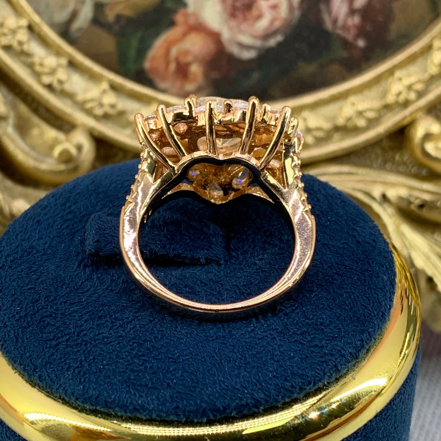 (Cluster love) 「Buy 1 get 1 Necklace and 1 ring for free」rose gold 18K plated 2CT MOISSANITE gemstone ring
