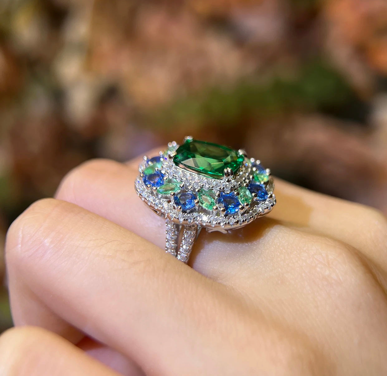 (Nova)「Buy 1 get 1  band ring for free」 5CT Artificial Gemstone 925 Sterling Silver Ring