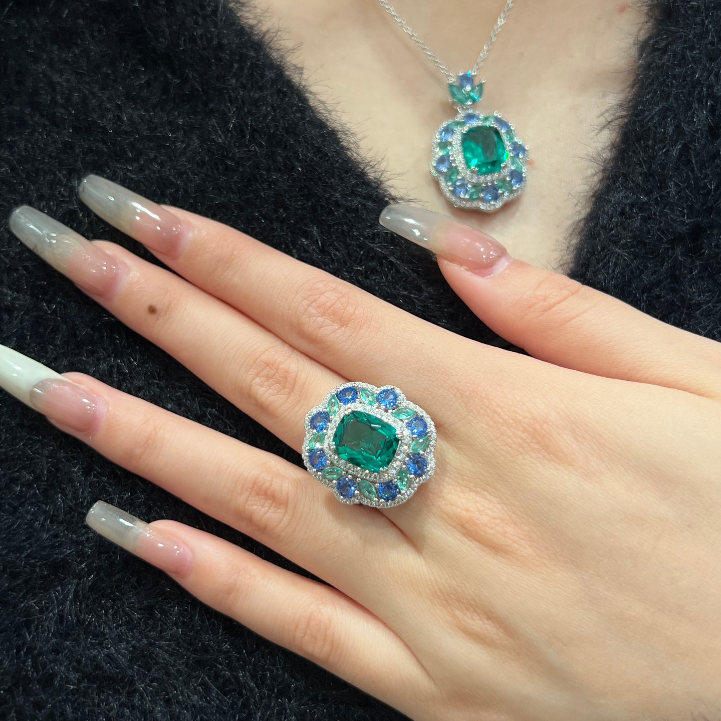 (Nova)「Buy 1 get 1  band ring for free」 5CT Artificial Gemstone 925 Sterling Silver Ring