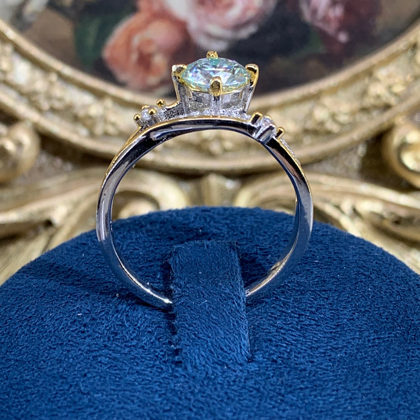 (Lily)「Buy 1 get 1 band ring for free」 1CT Moissanite Yellow gold 18K plated Ring