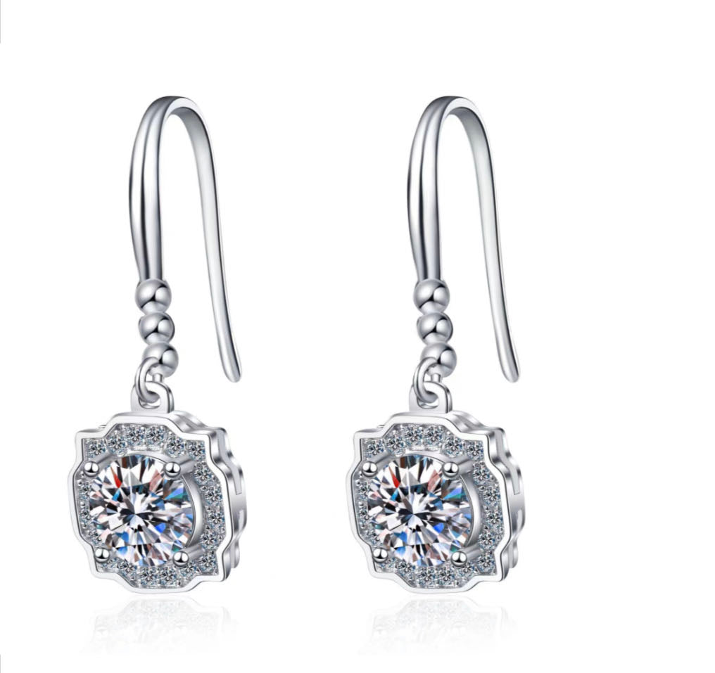 1CT S925 sterling silver Moissanite earings