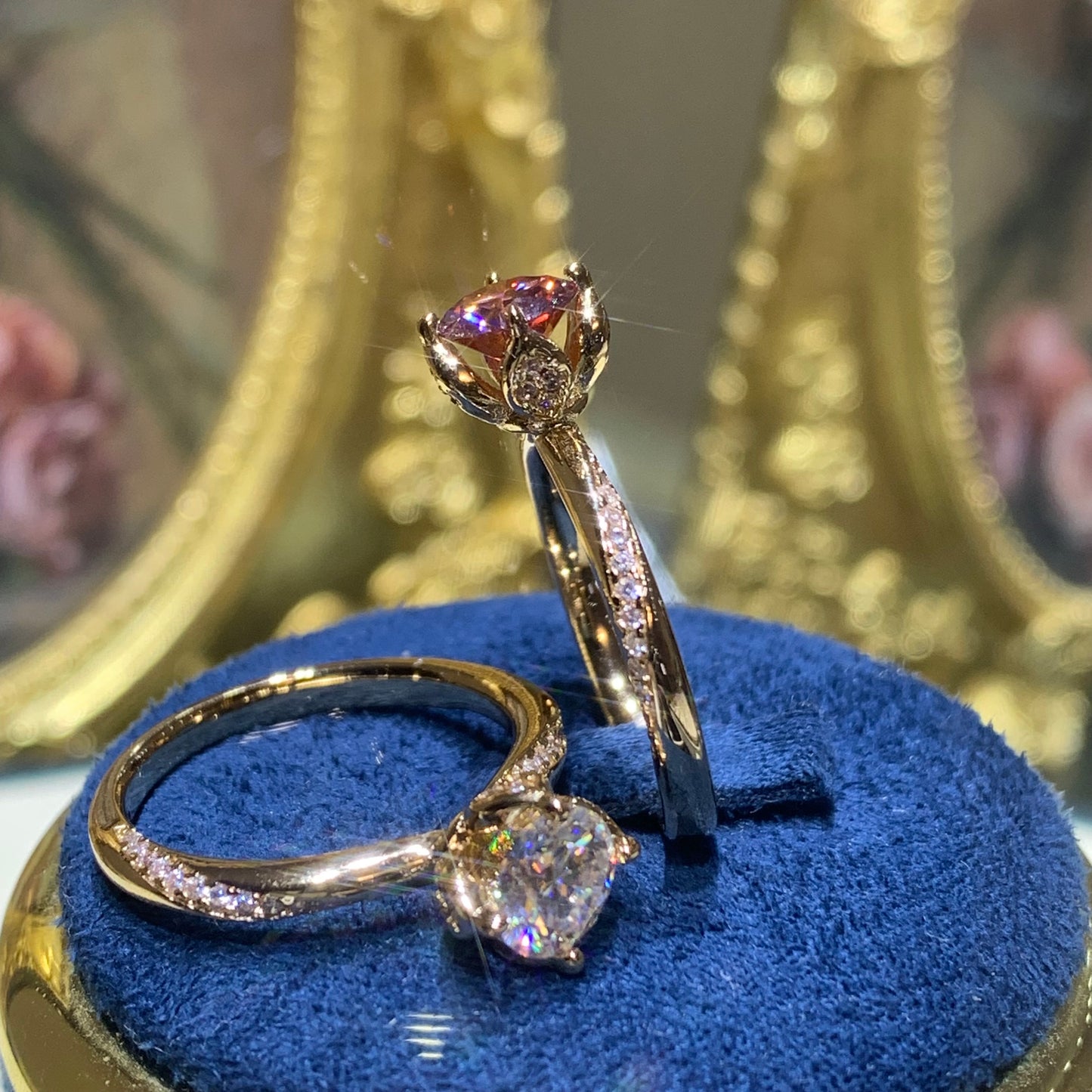 (Gardenia) 「Buy 1 get 1 band ring for free」1CT 18K gold plated Moissanite ring
