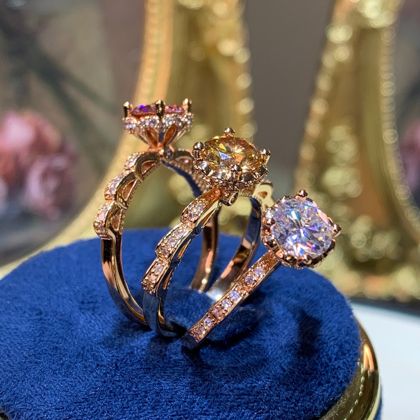 (Athena) 「Buy 1 get 1 band ring for free」rose gold 18K plated 1CT Moissanite ring