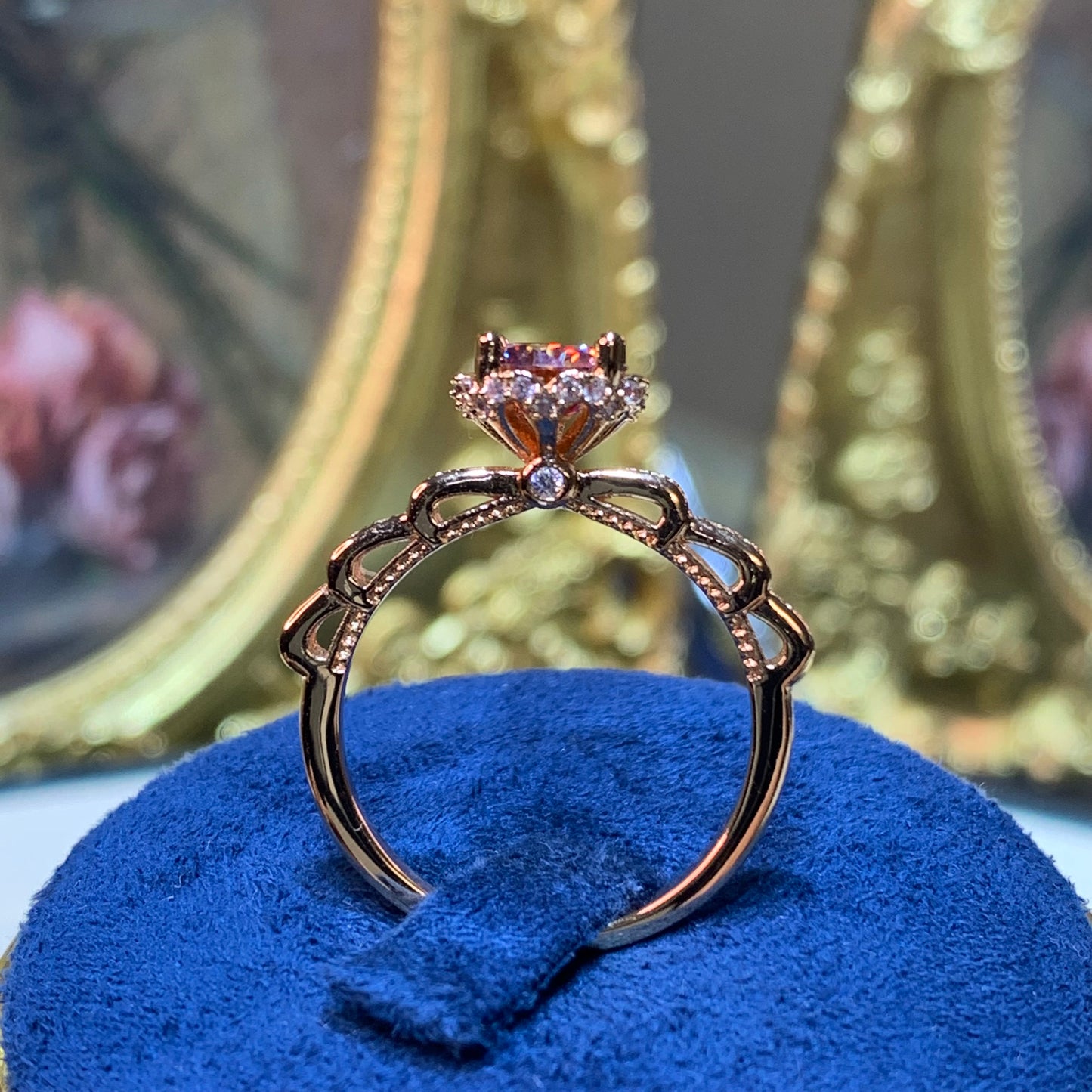 (Athena) 「Buy 1 get 1 band ring for free」rose gold 18K plated 1CT Moissanite ring