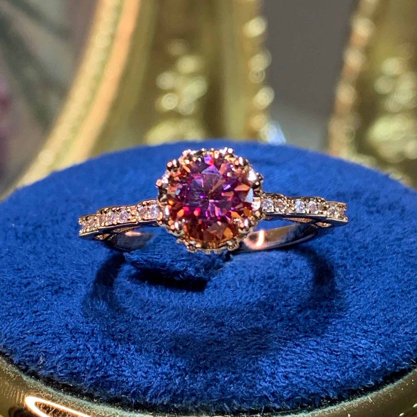 (Athena) 「Buy 1 get 1 band ring for free」rose gold 18K plated 1CT Moissanite ring