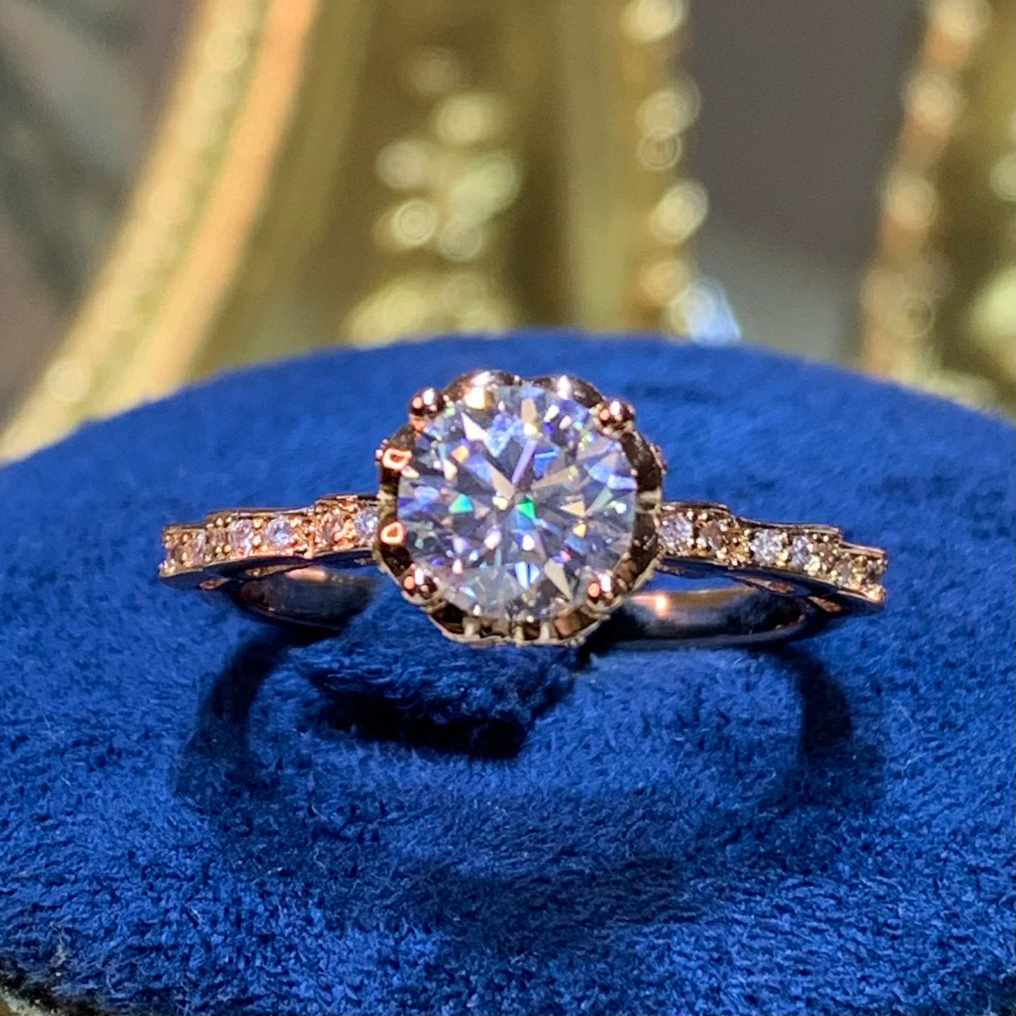 (Athena) 「Buy 1 get 1 band ring for free」rose gold 18K plated 1CT Moissanite ring
