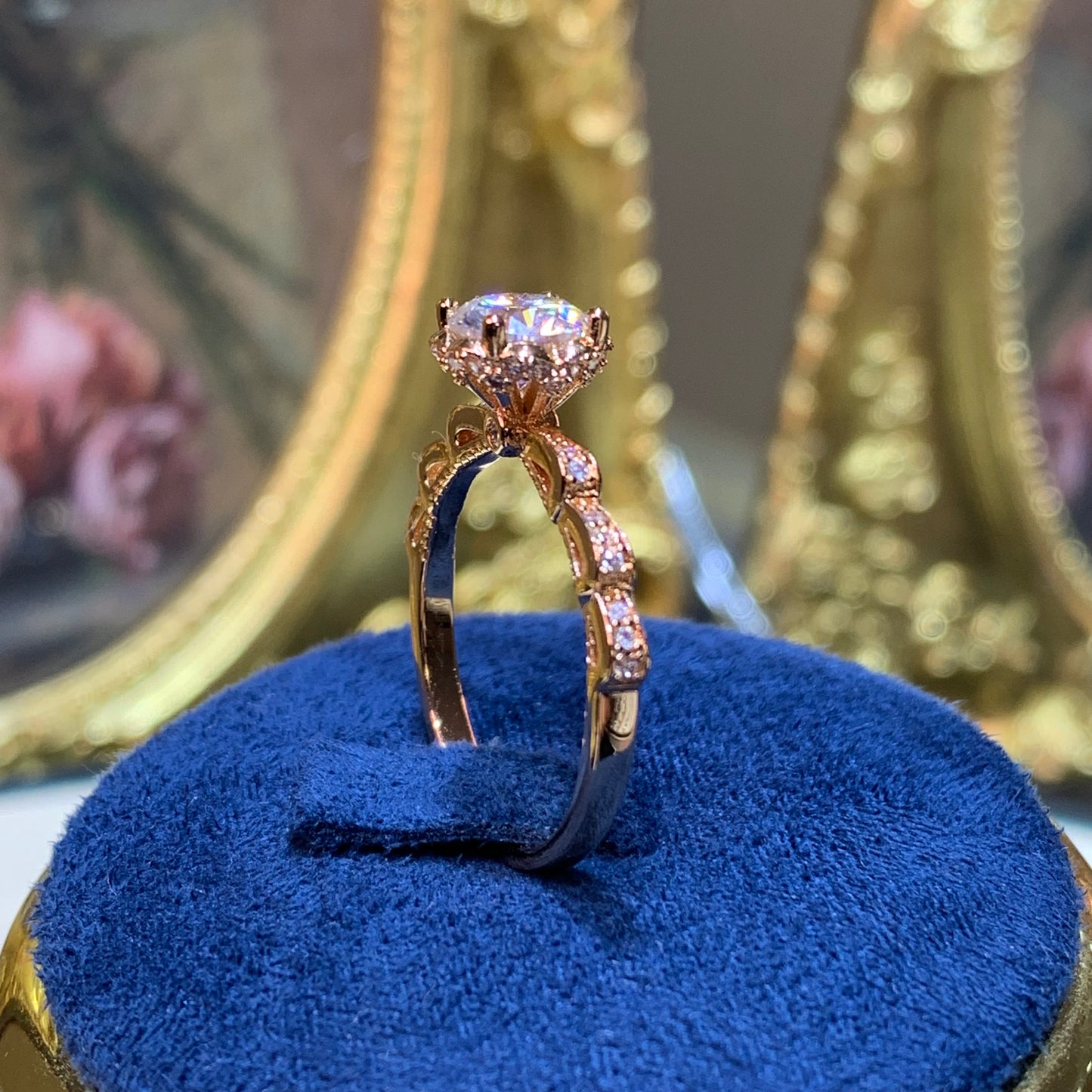 (Athena) 「Buy 1 get 1 band ring for free」rose gold 18K plated 1CT Moissanite ring