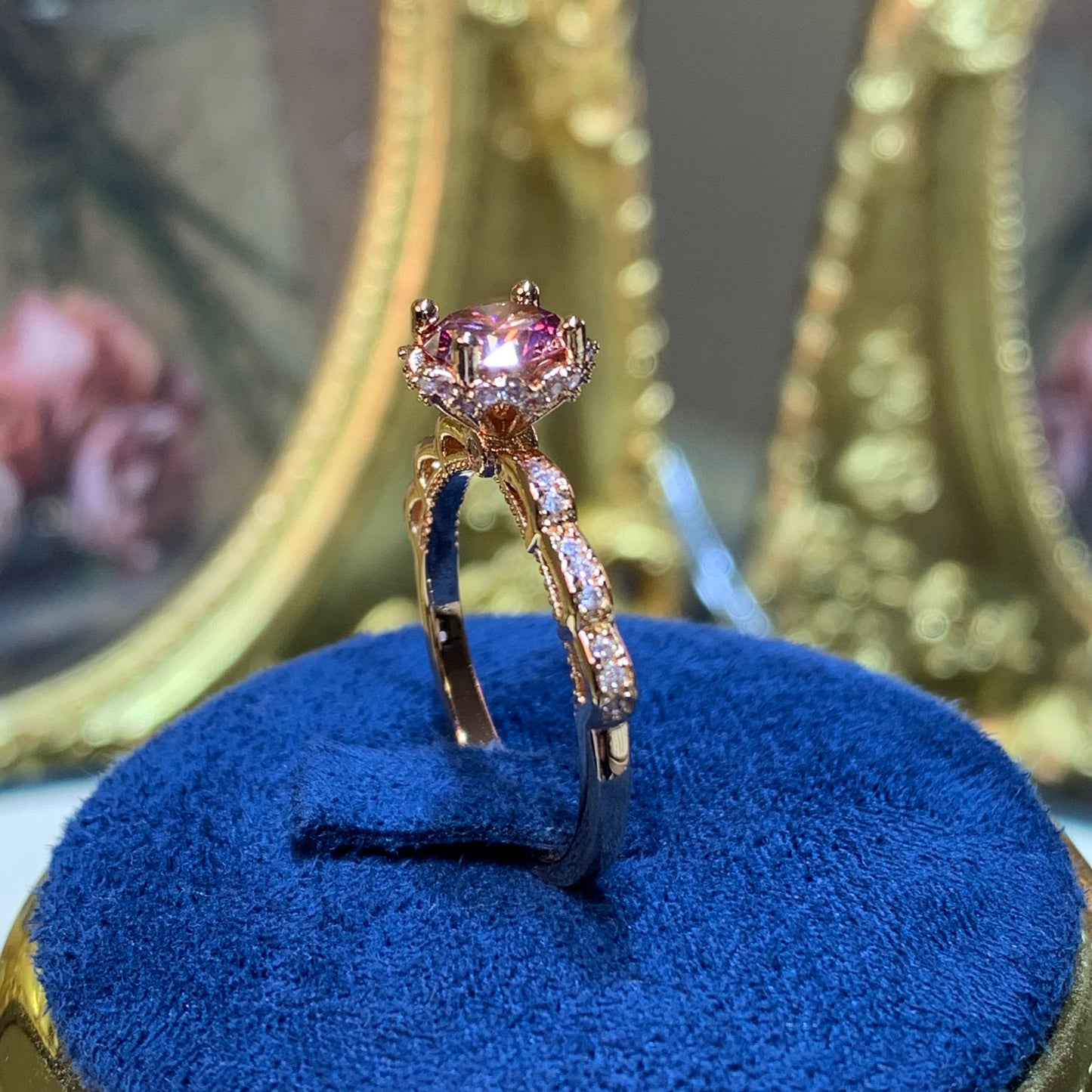 (Athena) 「Buy 1 get 1 band ring for free」rose gold 18K plated 1CT Moissanite ring