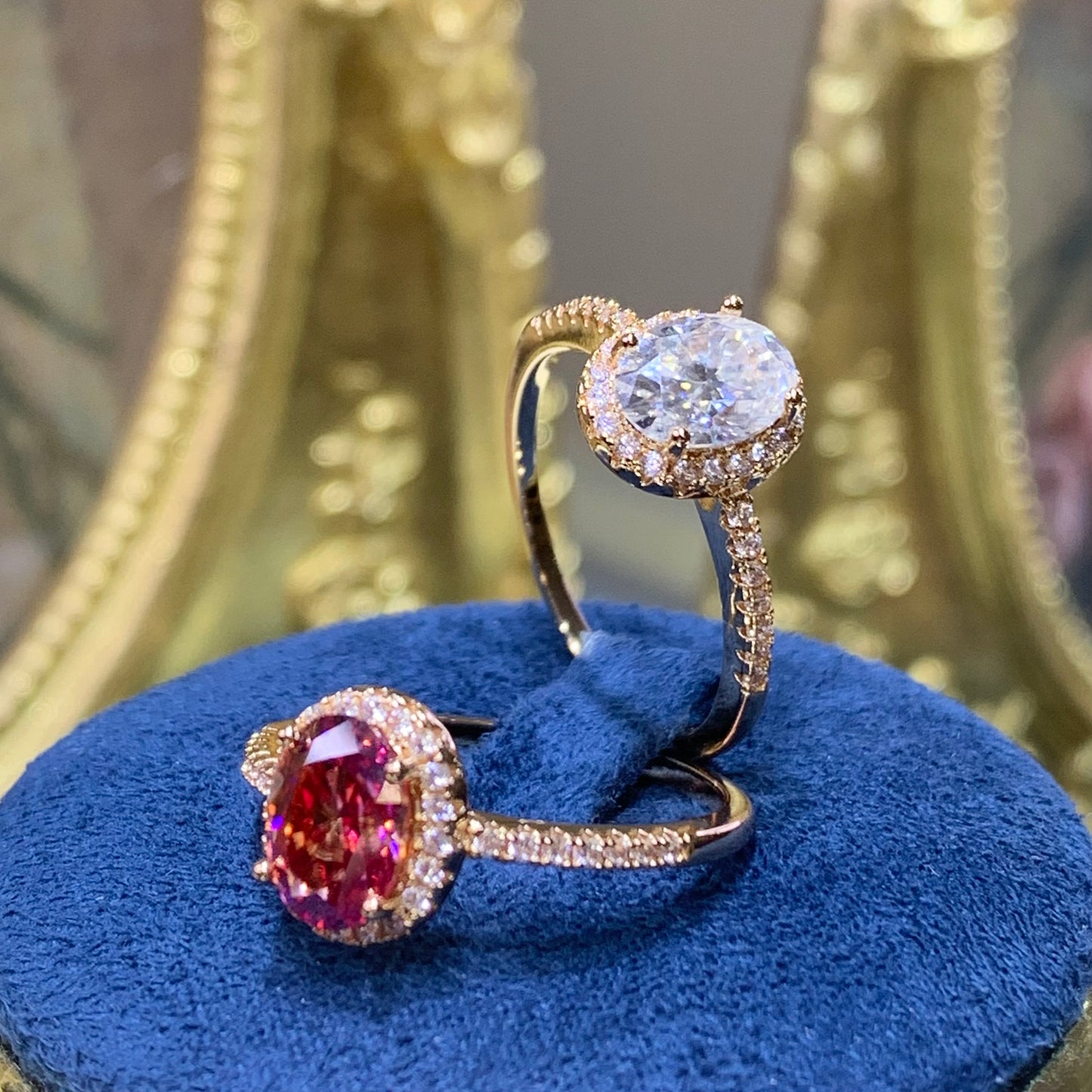 (Ona) 「Buy 1 get 1 Vshape band ring for free」rose gold 18K plated 1.5CT Moissanite gemstone ring