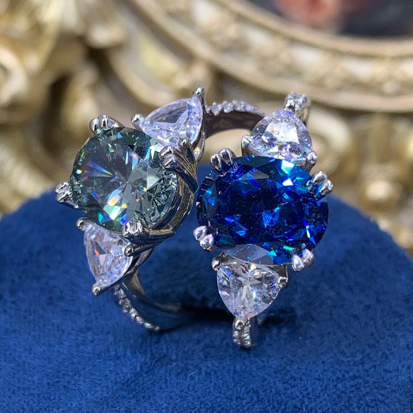 (rebecca)「Buy 1 get 1 Vshape band ring for free」 3CT Artificial Gemstone 925 Sterling Silver Ring