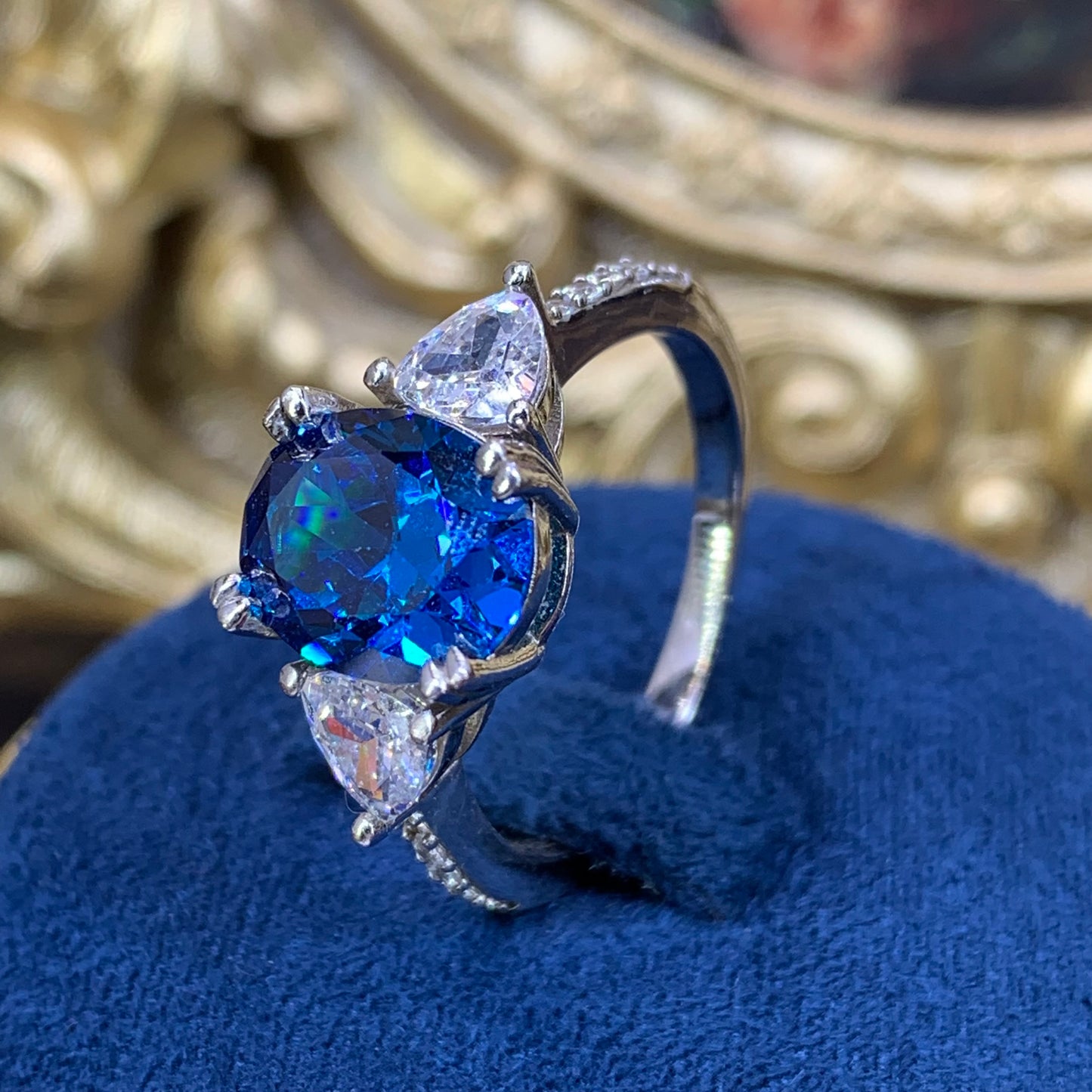 (rebecca)「Buy 1 get 1 Vshape band ring for free」 3CT Artificial Gemstone 925 Sterling Silver Ring