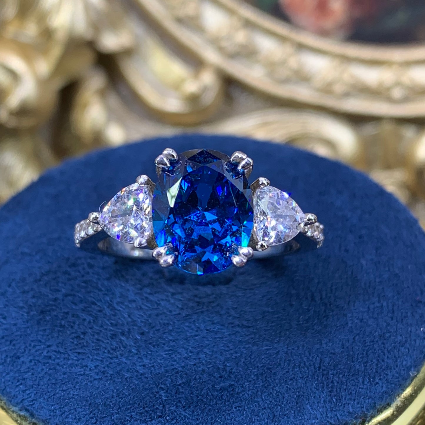 (rebecca)「Buy 1 get 1 Vshape band ring for free」 3CT Artificial Gemstone 925 Sterling Silver Ring