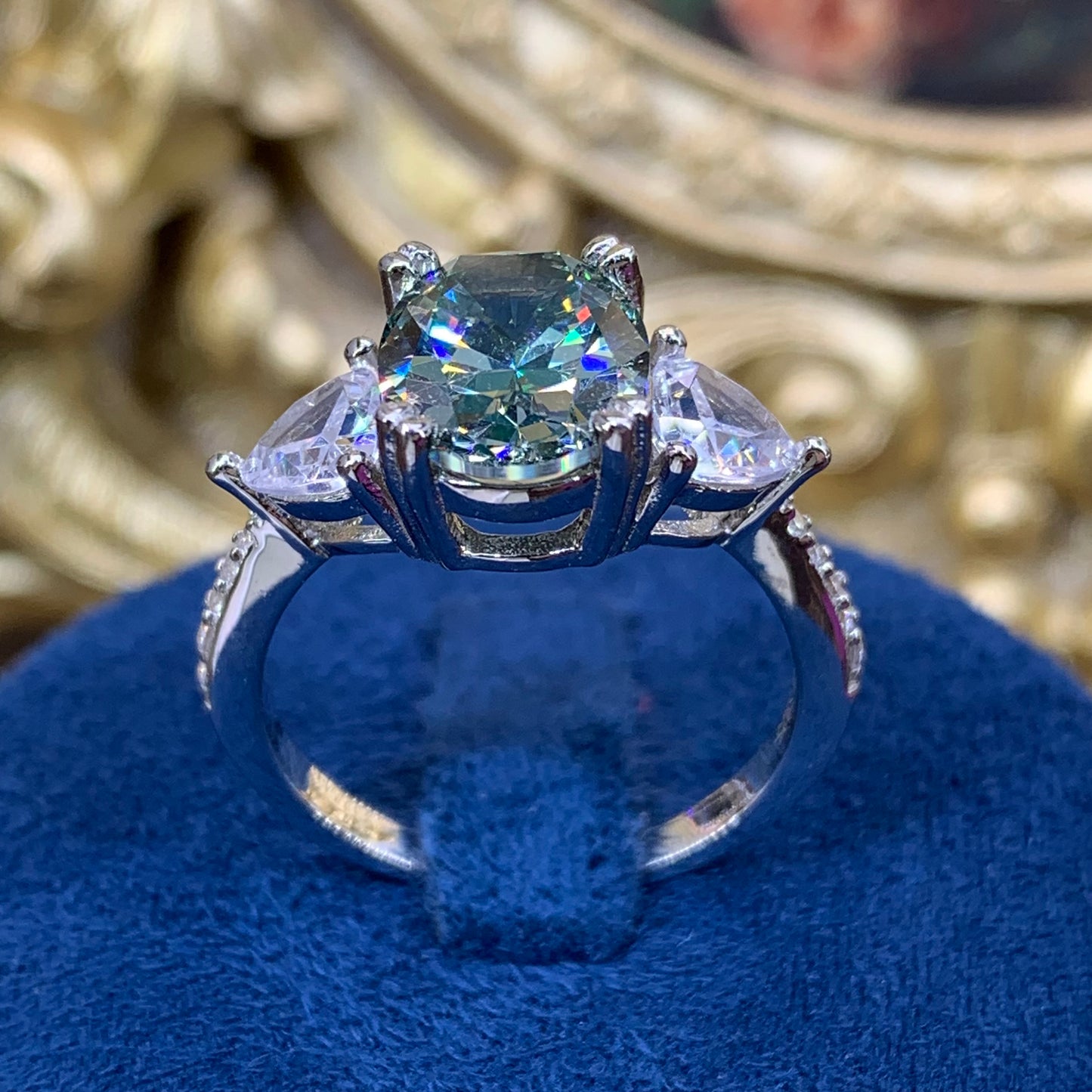 (rebecca)「Buy 1 get 1 Vshape band ring for free」 3CT Artificial Gemstone 925 Sterling Silver Ring