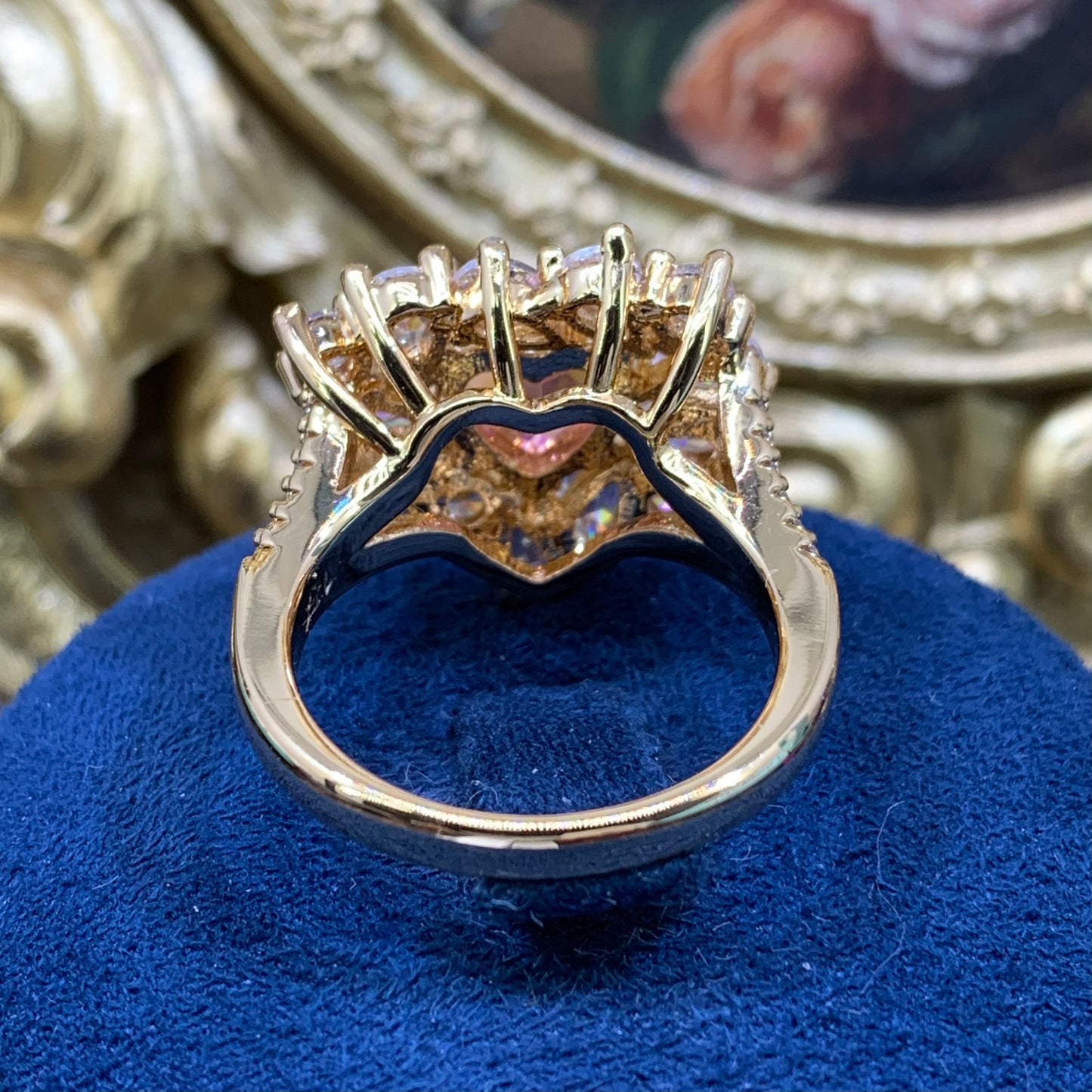 (Cluster love)「Buy 1 get 1 band ring for free」 2CT Cube zircon gemstone rose gold 18K plated ring