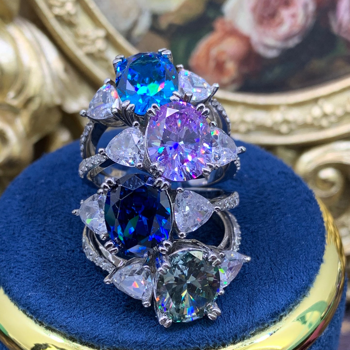 (rebecca)「Buy 1 get 1 Vshape band ring for free」 3CT Artificial Gemstone 925 Sterling Silver Ring