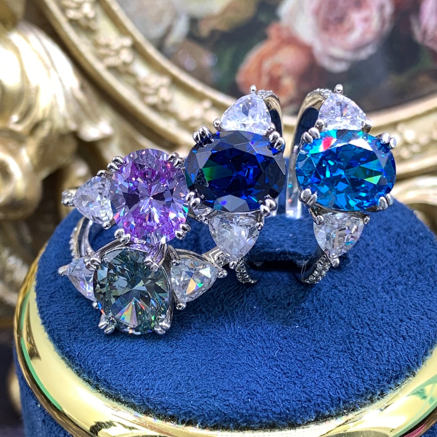 (rebecca)「Buy 1 get 1 Vshape band ring for free」 3CT Artificial Gemstone 925 Sterling Silver Ring