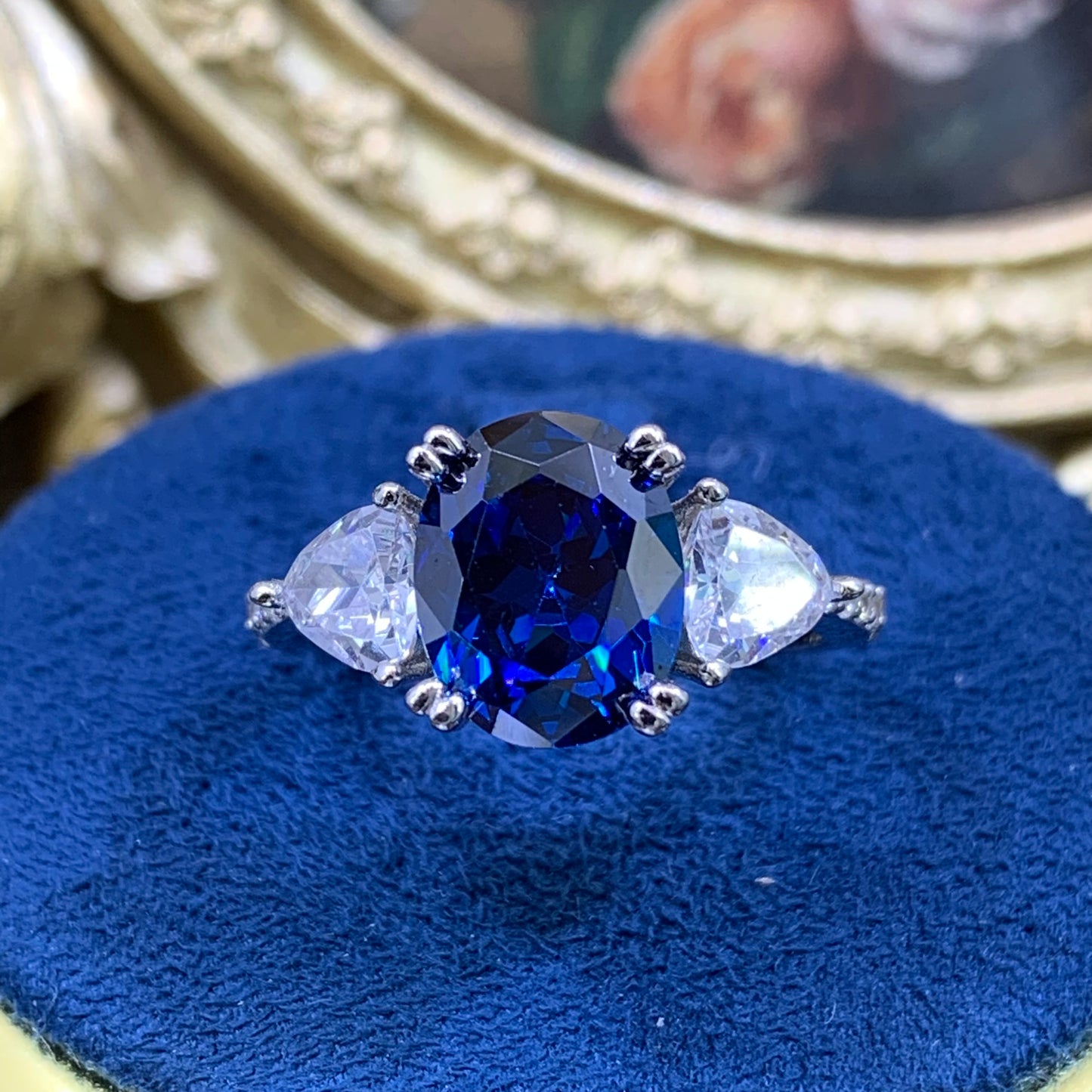 (rebecca)「Buy 1 get 1 Vshape band ring for free」 3CT Artificial Gemstone 925 Sterling Silver Ring