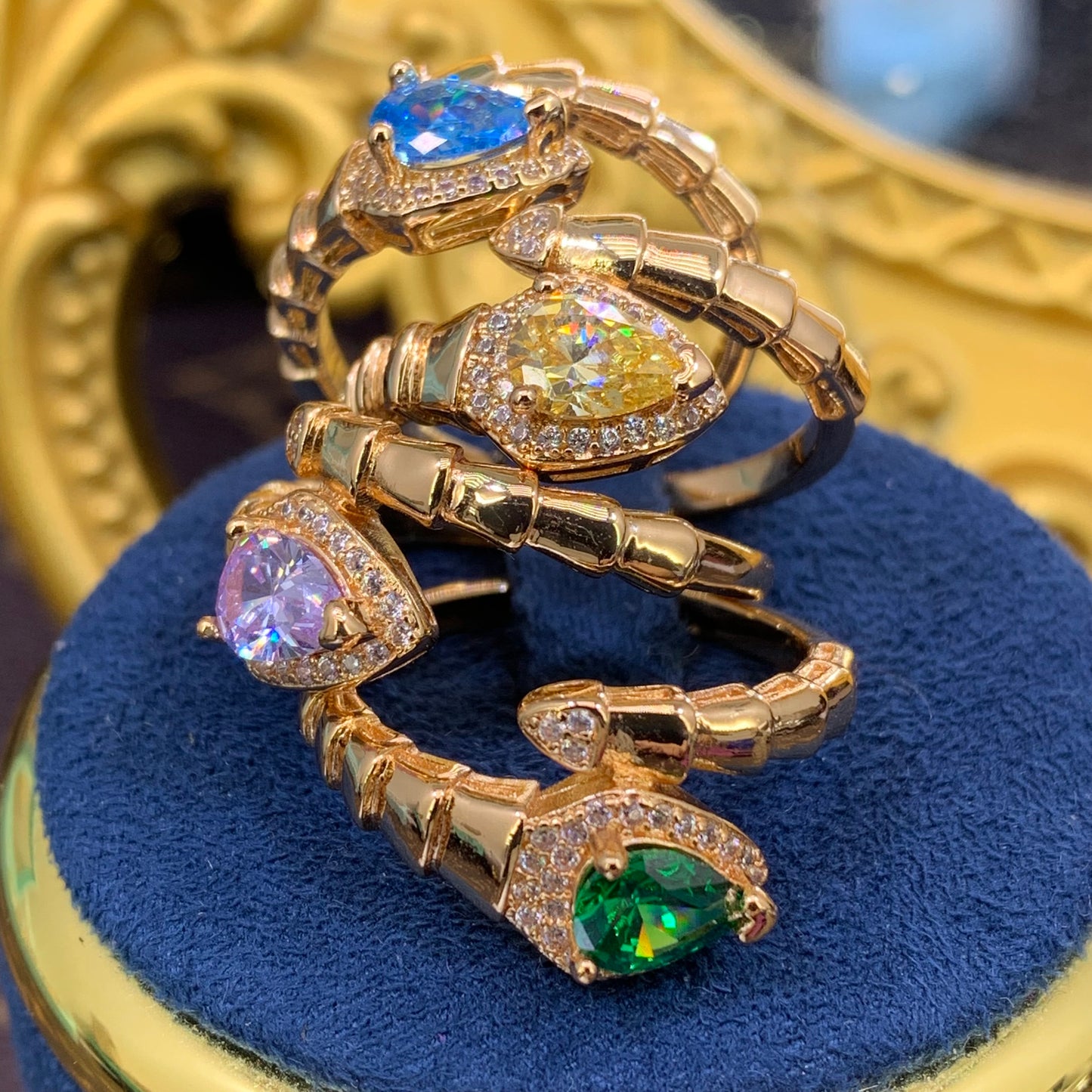 (Snake) rose gold 18K plated 1CT Artificial Ring