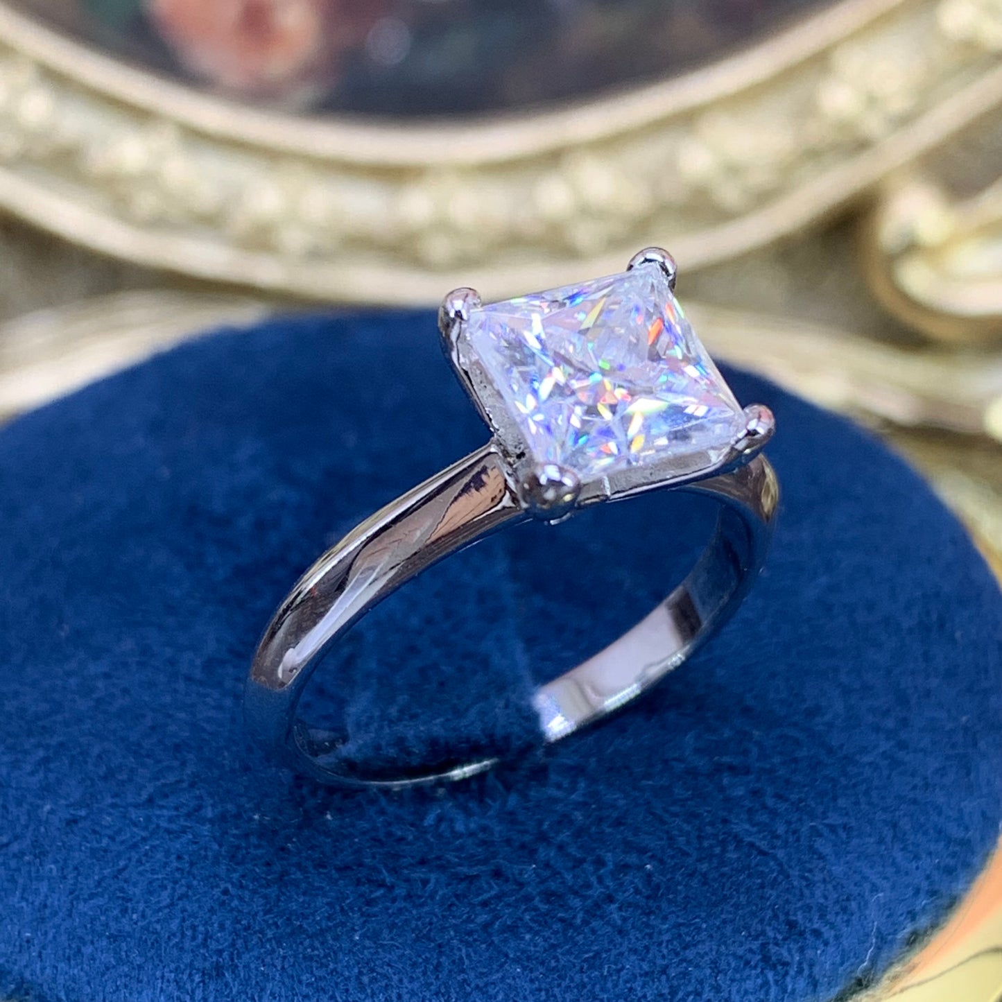 (Grace)「Buy 1 get 1band ring for free」2ct 925 silver pricess cutting moissanite ring