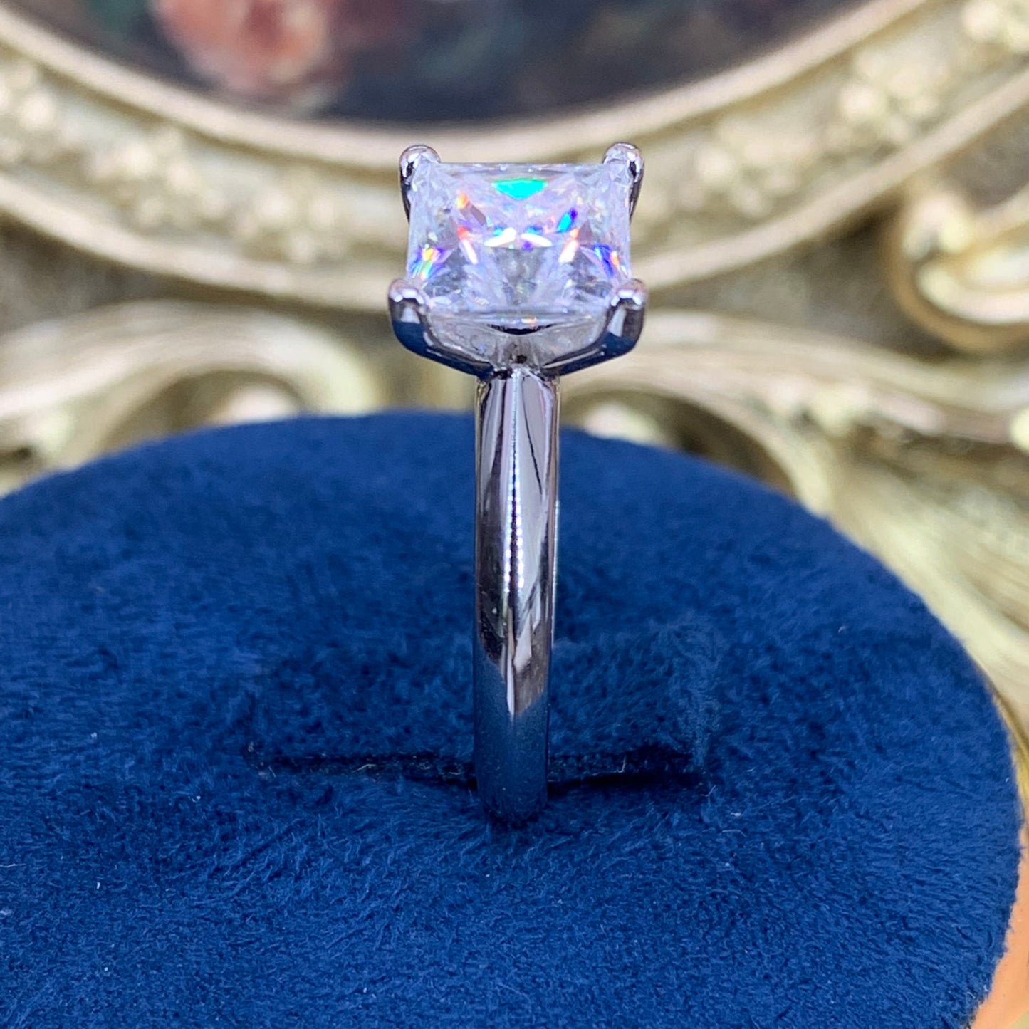 (Grace)「Buy 1 get 1band ring for free」2ct 925 silver pricess cutting moissanite ring