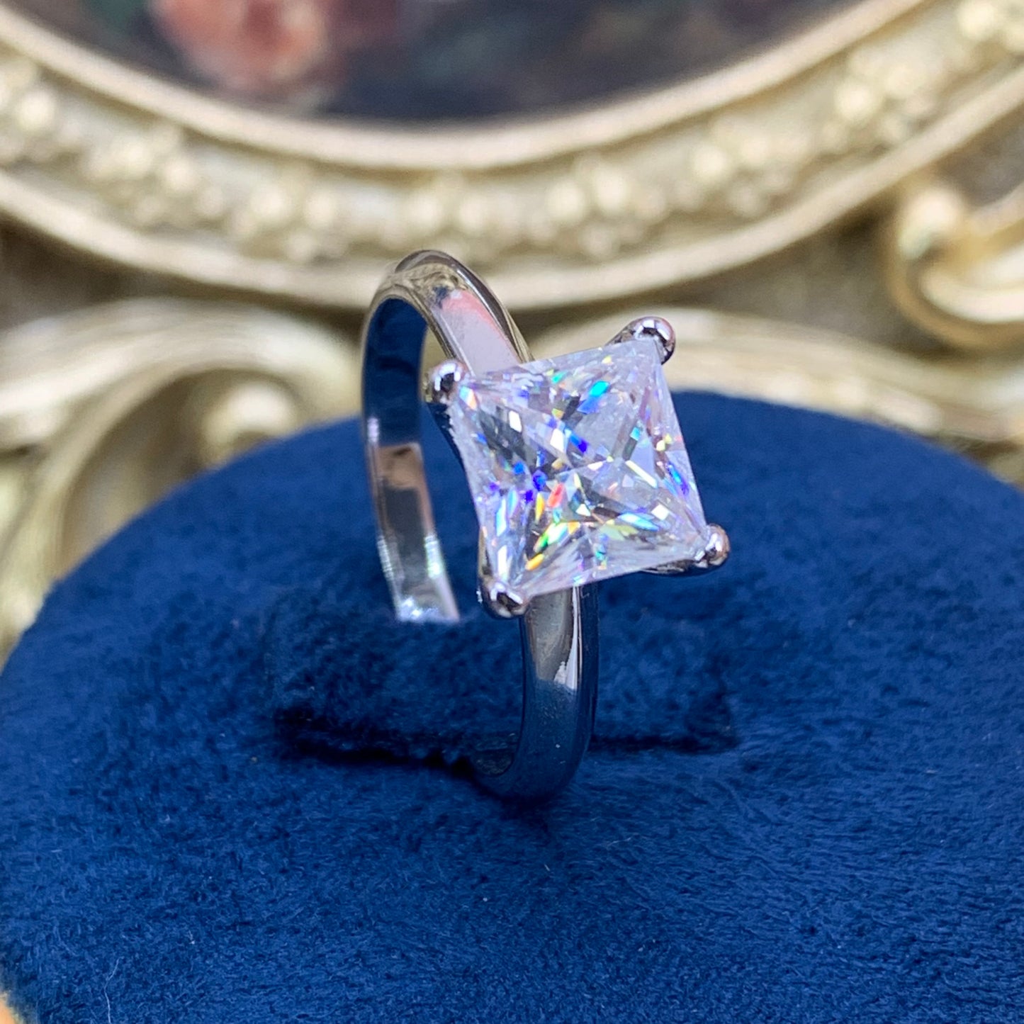 (Grace)「Buy 1 get 1band ring for free」2ct 925 silver pricess cutting moissanite ring