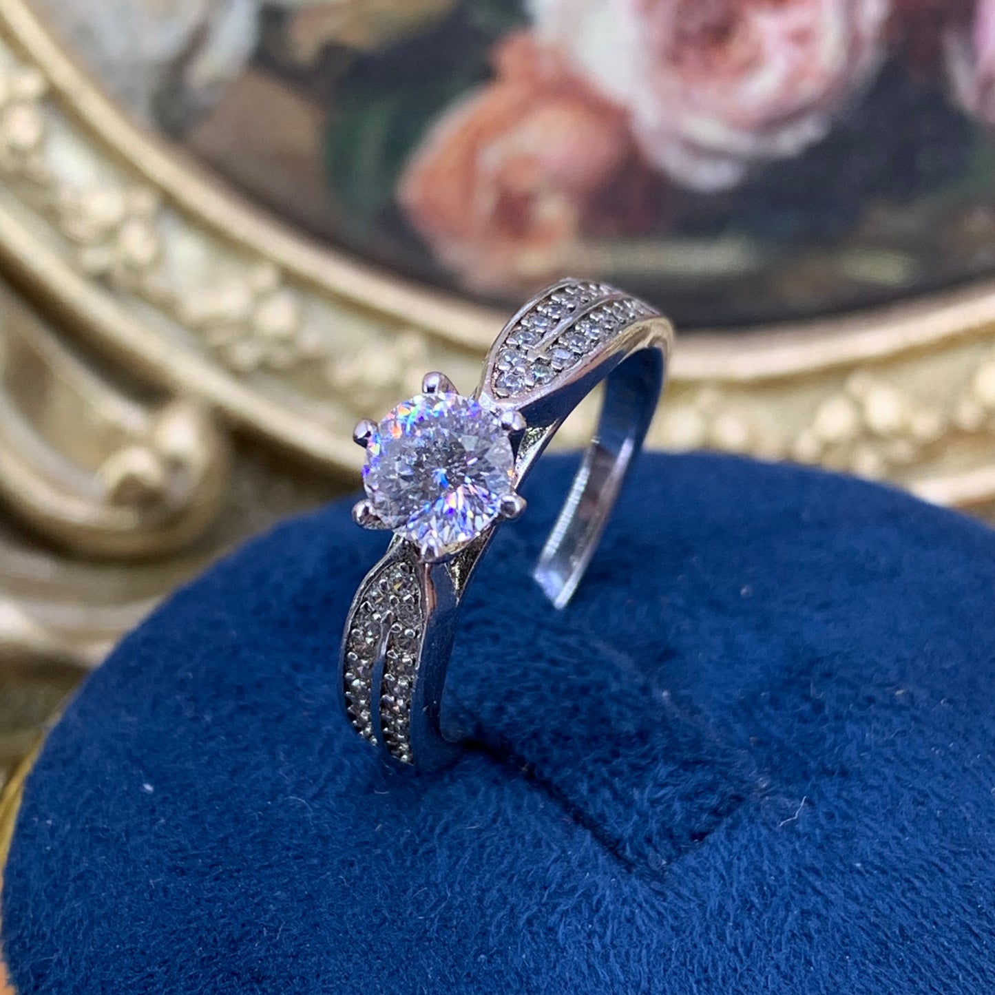 (Emilia)「Buy 1 get 1 band ring for free」 0.5-1CT Moissanite 925 Sterling Silver Ring