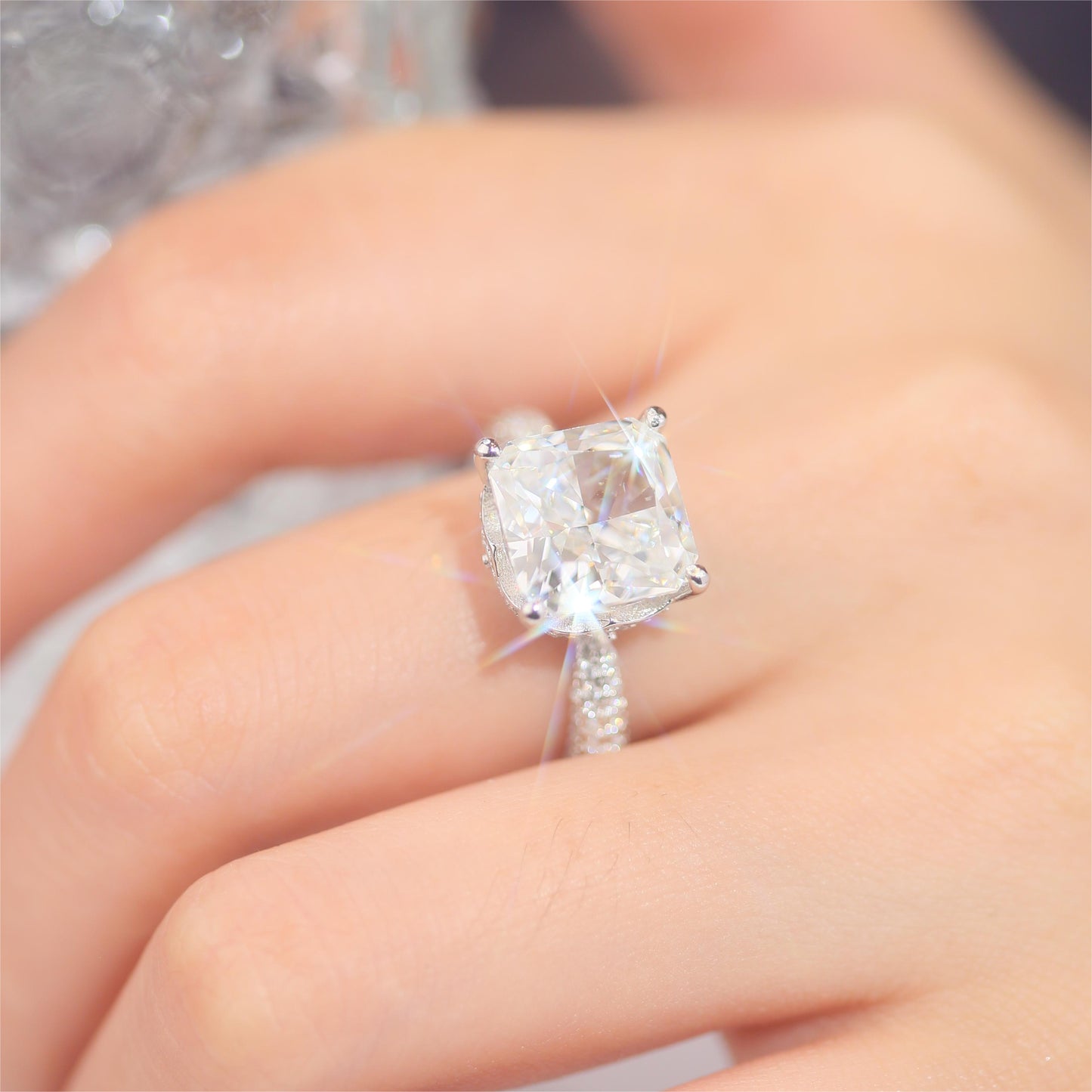 (Mila)6CT Cube Zircon Gemstone 925 Sterling Silver Ring