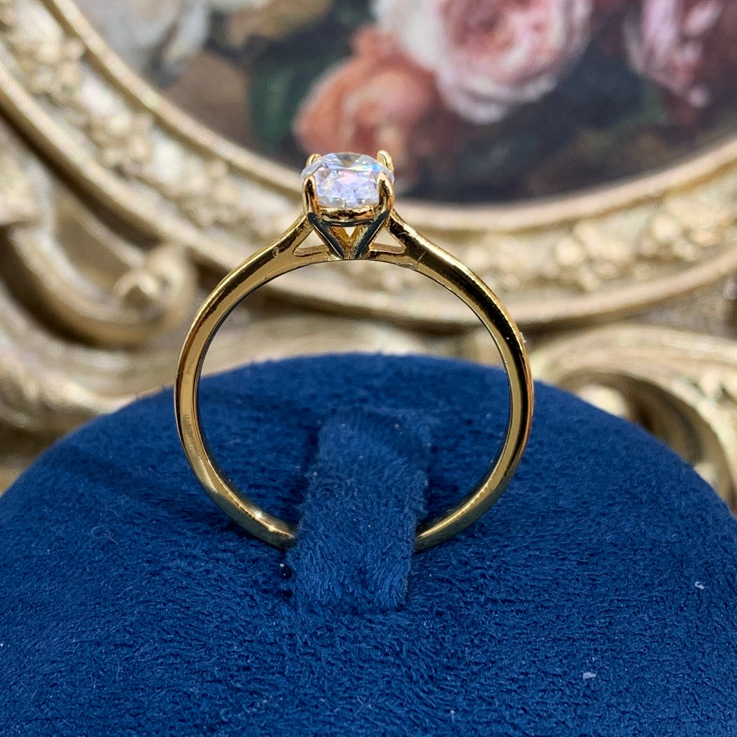 (Mia) 「Buy 1 get 1 band ring for free」yellow gold 18K plated 1CT Moissanite gemstone ring