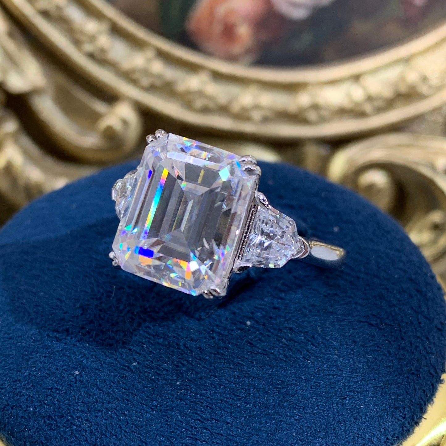 (Sarah) 8CT Moissanite Gemstone 925 Sterling Silver Ring