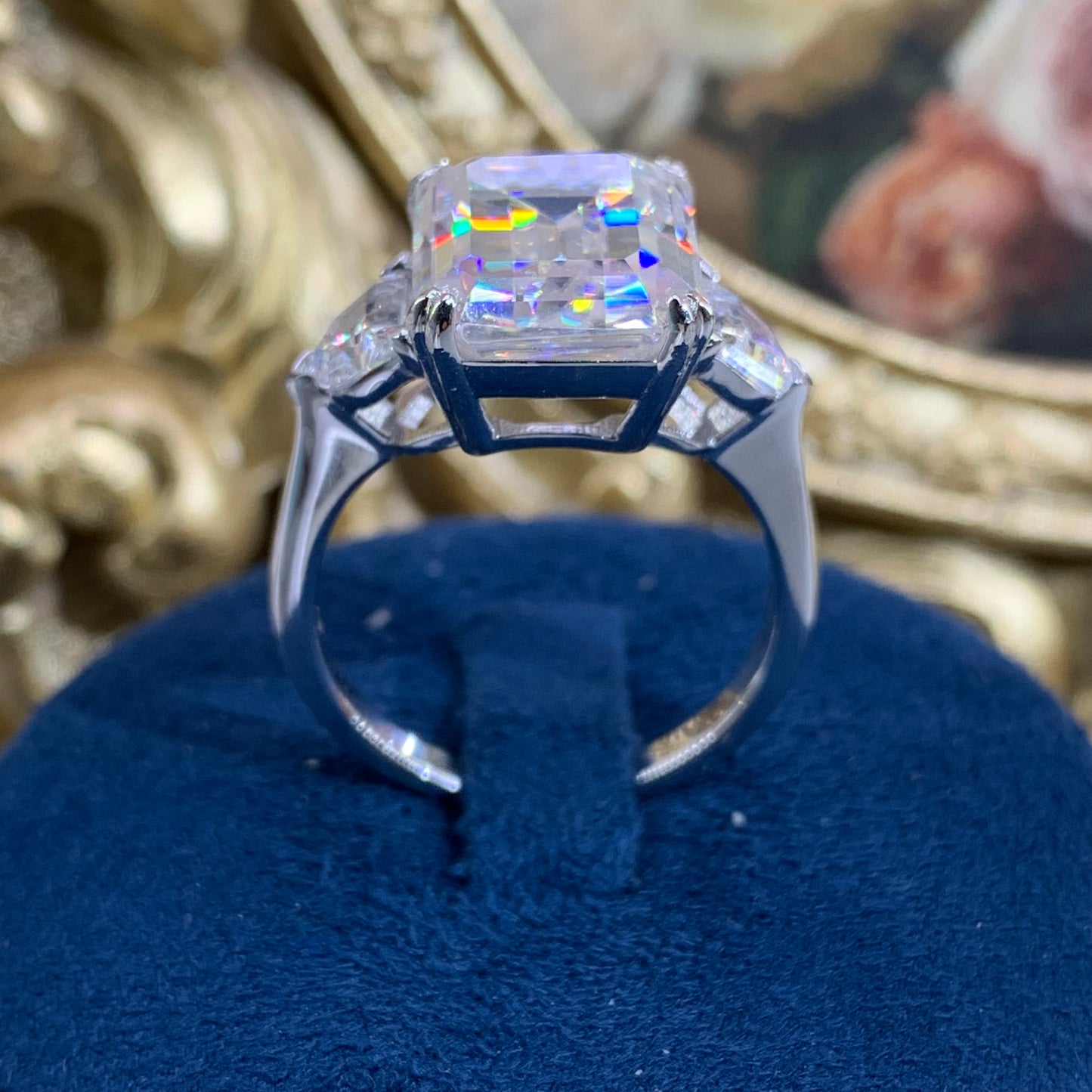 (Sarah) 8CT Moissanite Gemstone 925 Sterling Silver Ring