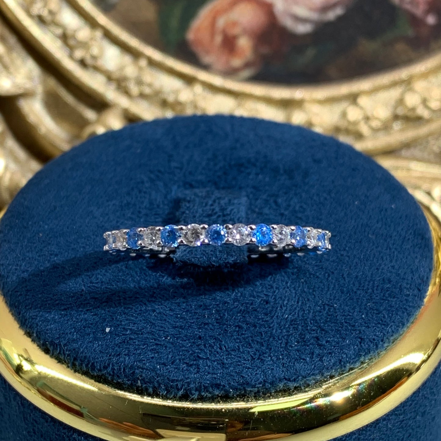 (Colorful) Artificial gemstone 925 Sterling Silver band ring