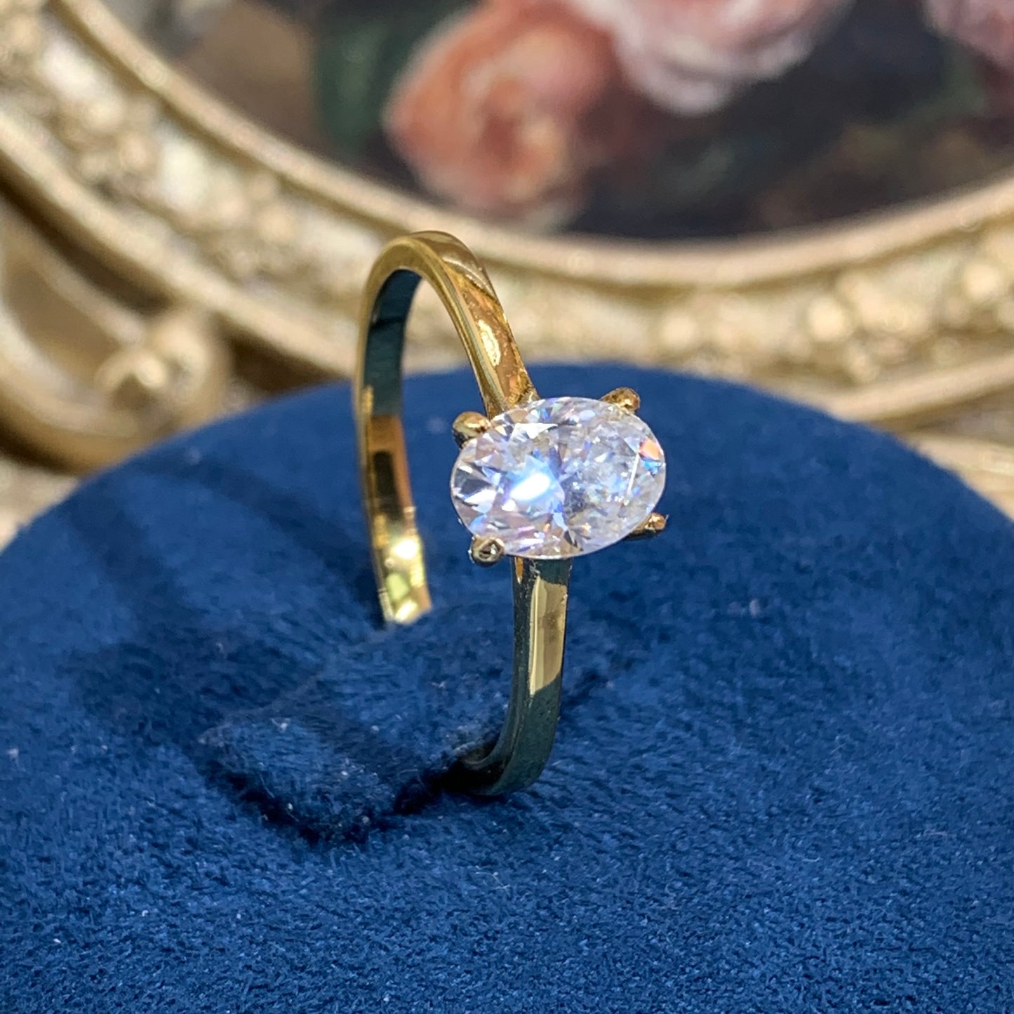 (Mia) 「Buy 1 get 1 band ring for free」yellow gold 18K plated 1CT Moissanite gemstone ring