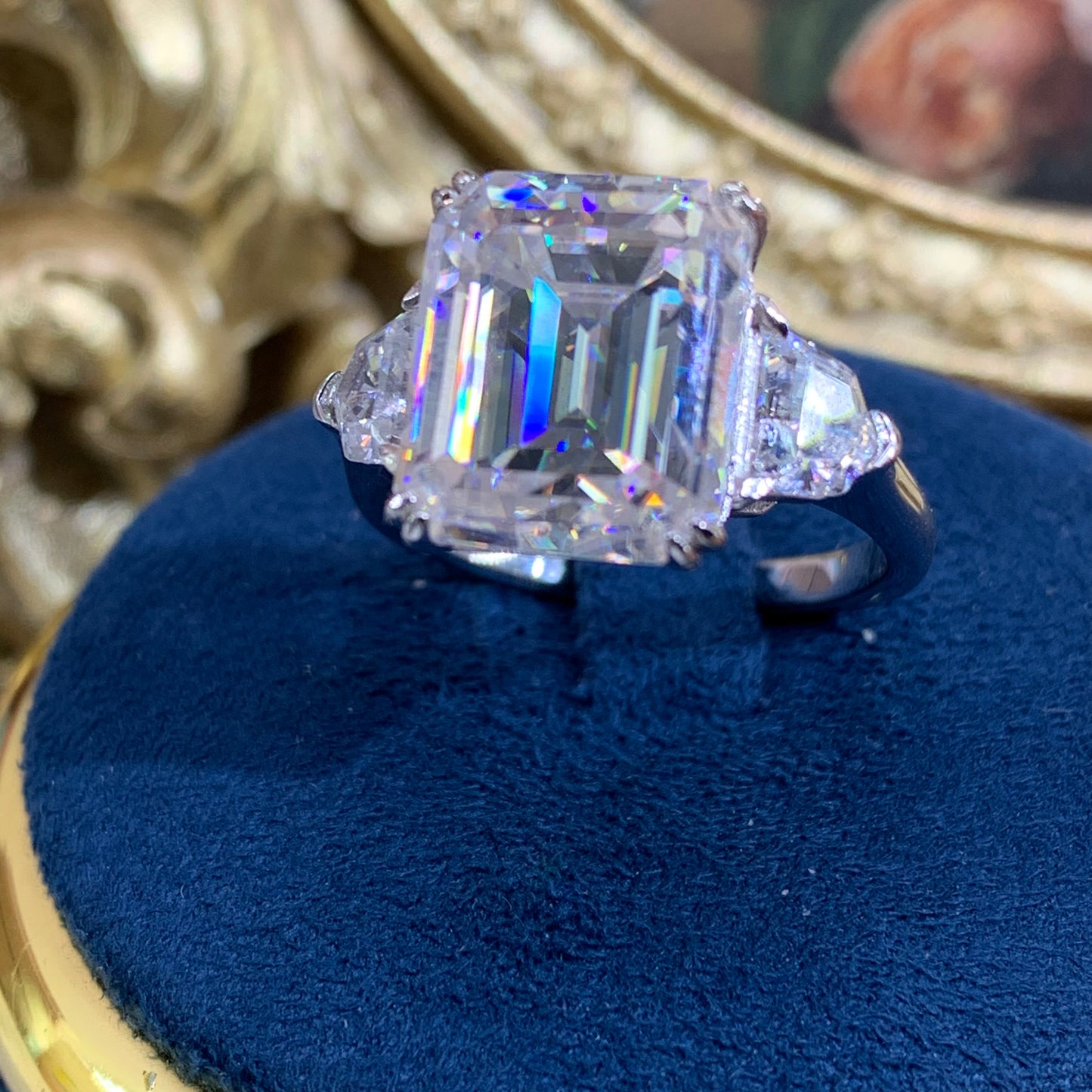 (Sarah) 8CT Moissanite Gemstone 925 Sterling Silver Ring