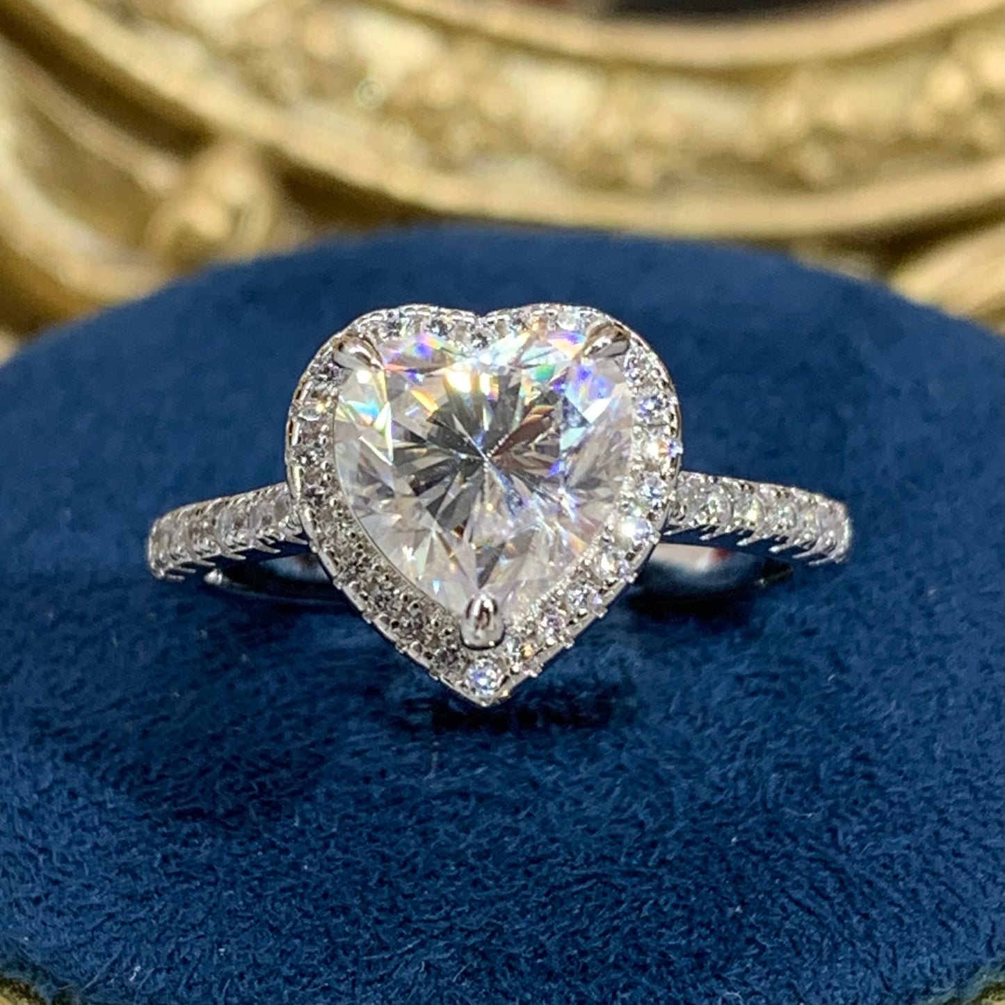(WISH) 「Buy 1 get 2 heart band ring for free」2CT Moissanite Gemstone 925 Sterling Silver Ring