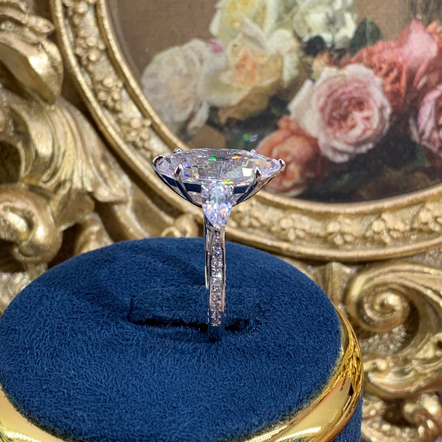 (Marquess) 「Buy 1 get 1 band ring for free」6CT Artificial Gemstone 925 Sterling Silver Ring