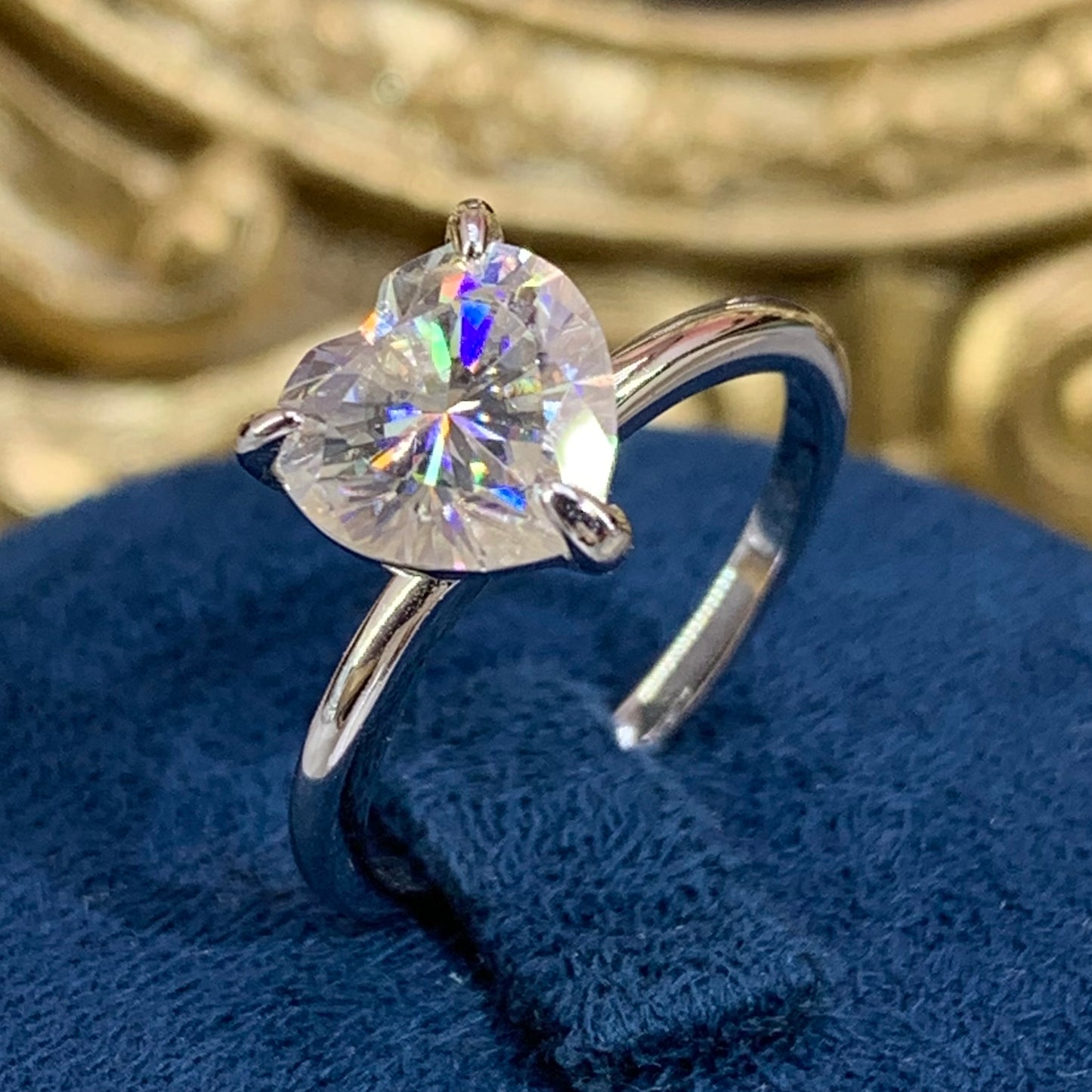 (HEART) 「Buy 1 get 1 band ring for free」2CT Moissanite Gemstone 925 Sterling Silver Ring