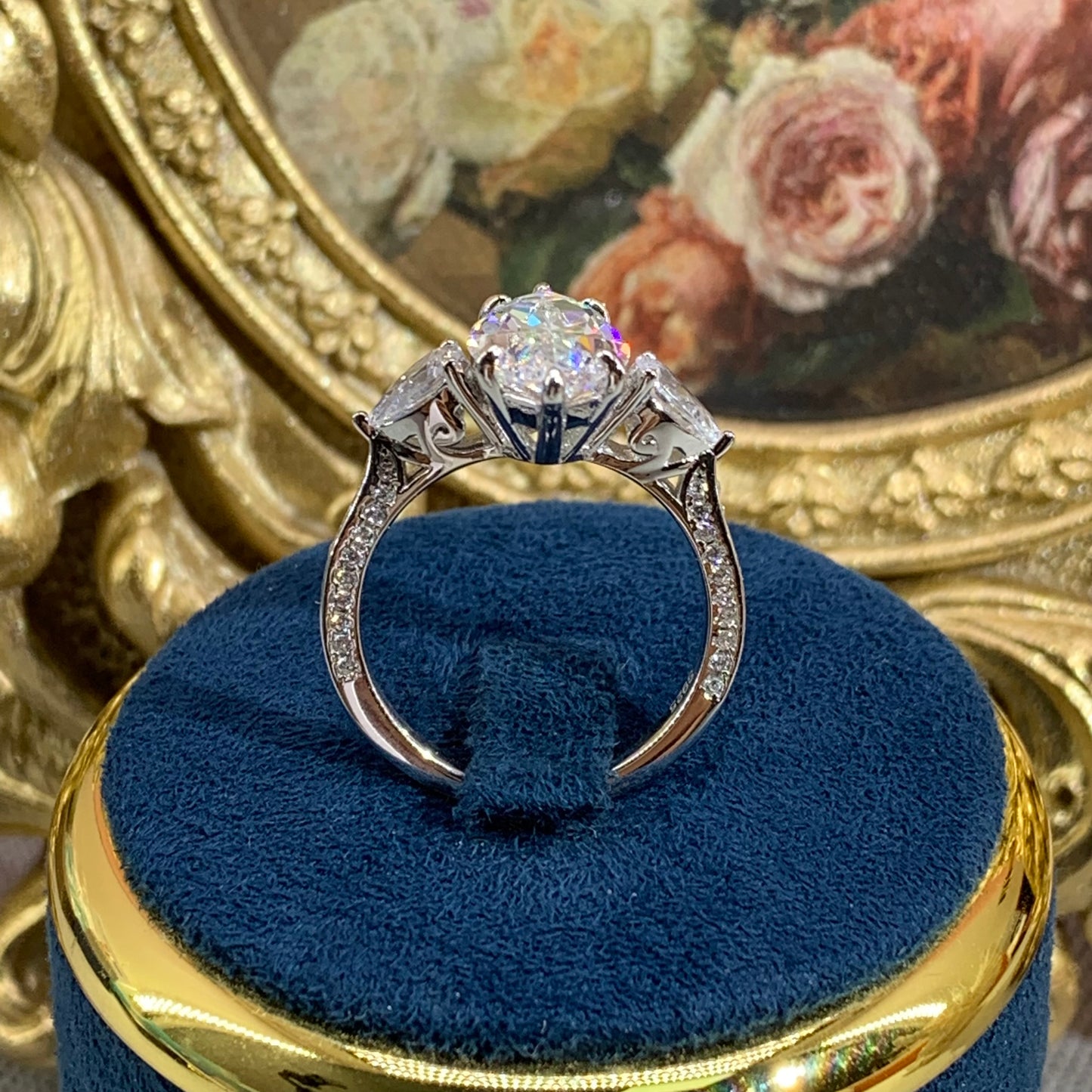 (Marquess) 「Buy 1 get 1 band ring for free」6CT Artificial Gemstone 925 Sterling Silver Ring