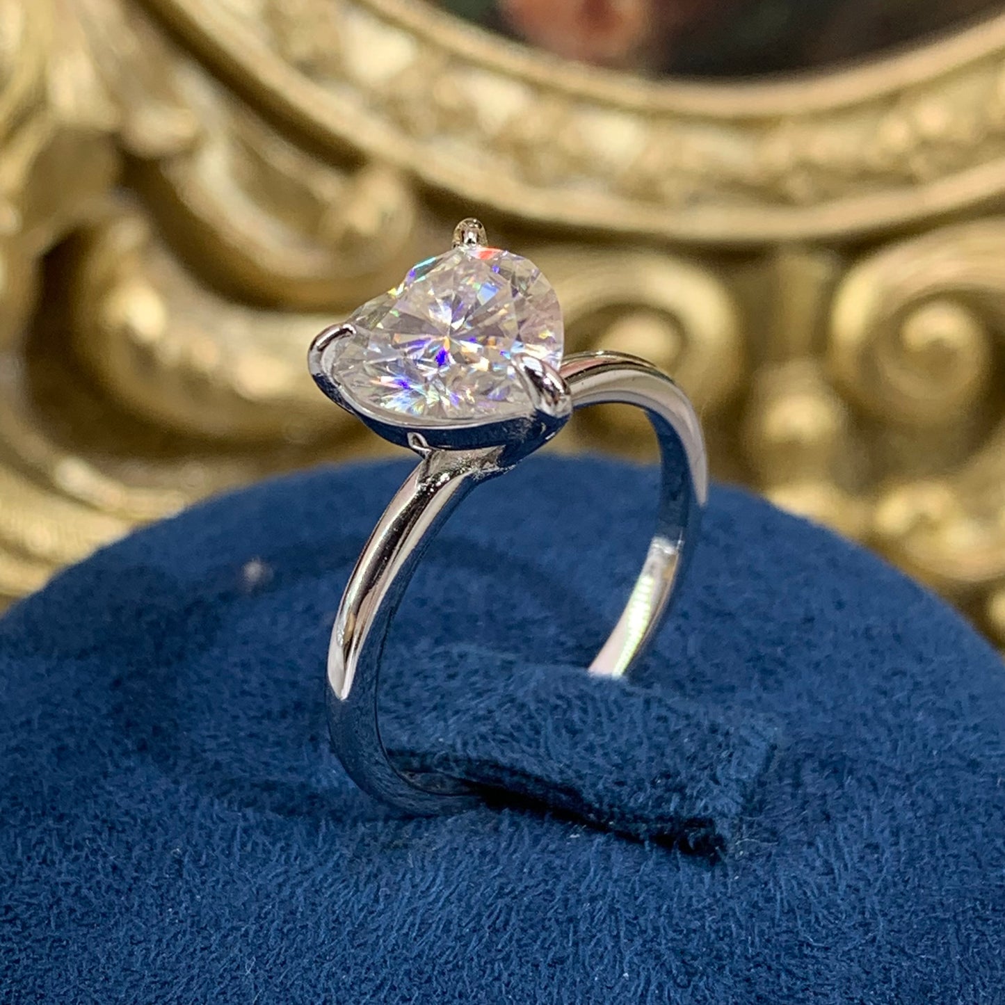 (HEART) 「Buy 1 get 1 band ring for free」2CT Moissanite Gemstone 925 Sterling Silver Ring