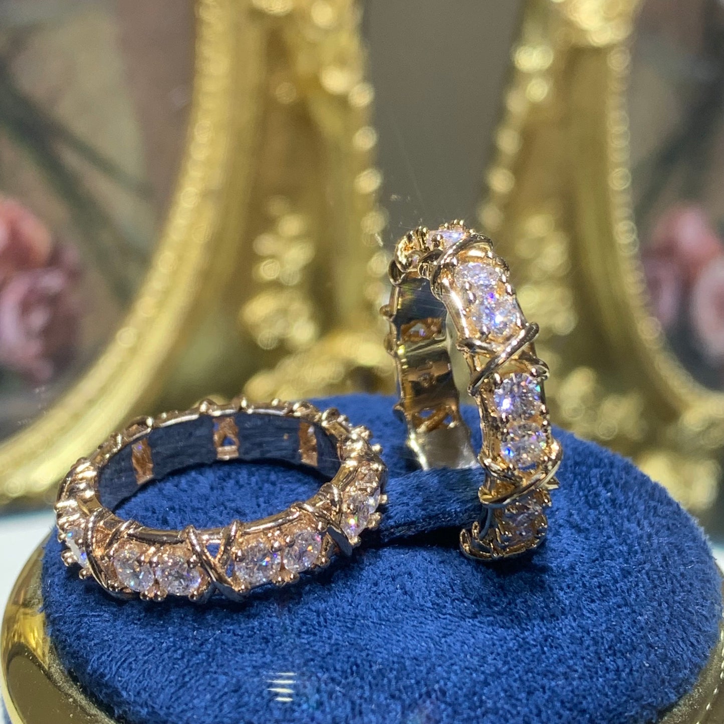 (XO)「Buy 1 get 1 Vshape band ring for free」 yellow gold 18K plated 3.5CT Moissanite gemstone ring