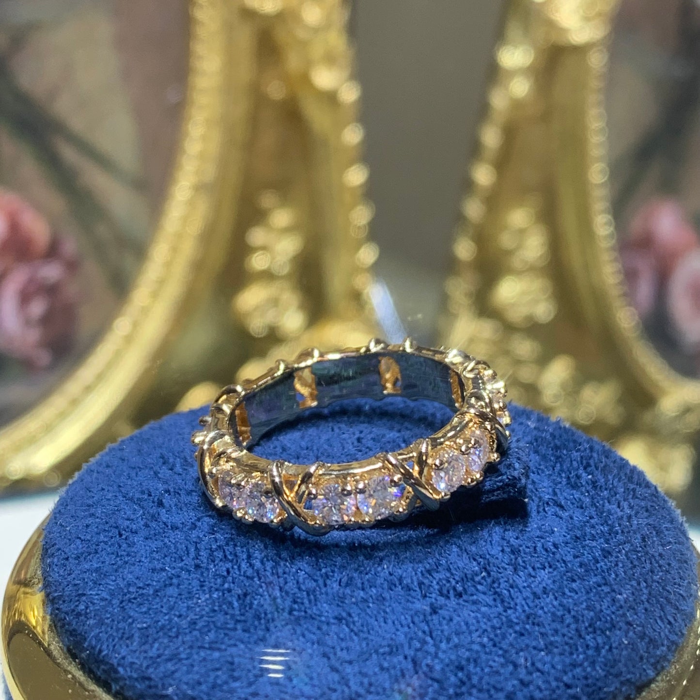 (XO)「Buy 1 get 1 Vshape band ring for free」 yellow gold 18K plated 3.5CT Moissanite gemstone ring