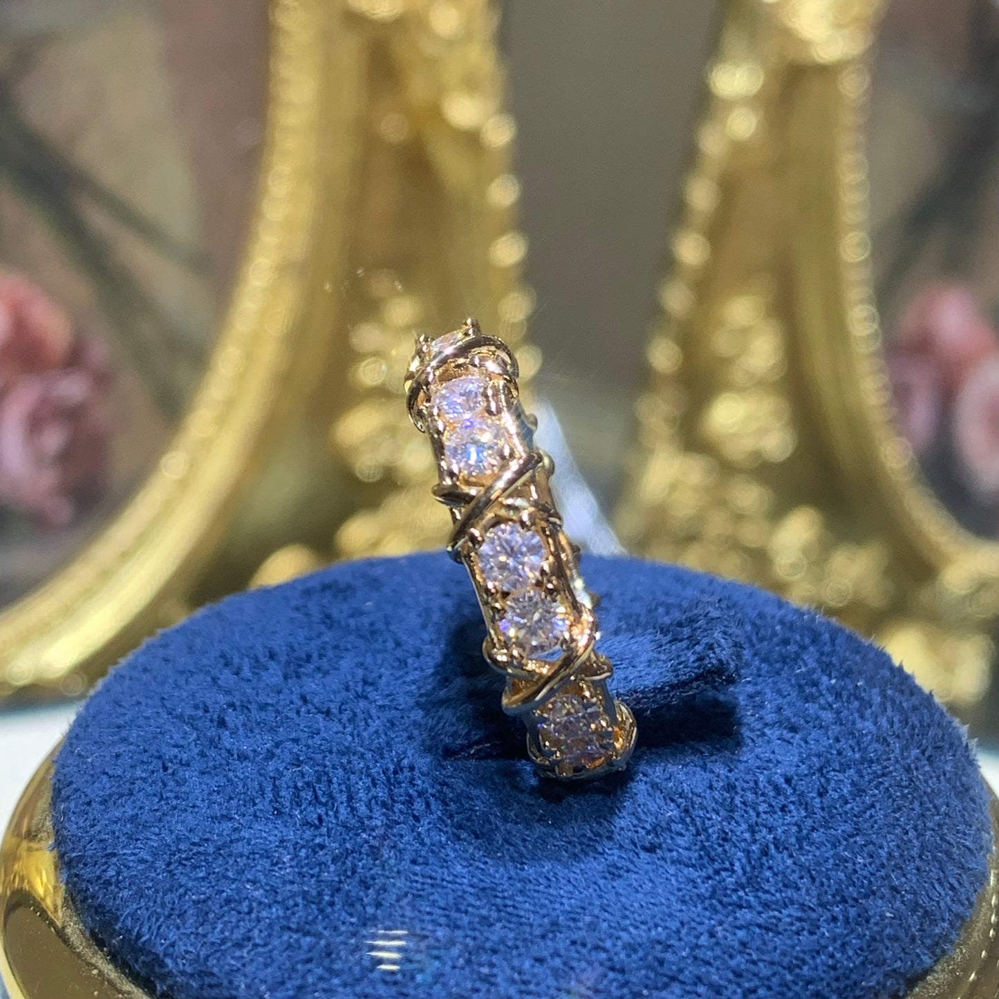 (XO)「Buy 1 get 1 Vshape band ring for free」 yellow gold 18K plated 3.5CT Moissanite gemstone ring