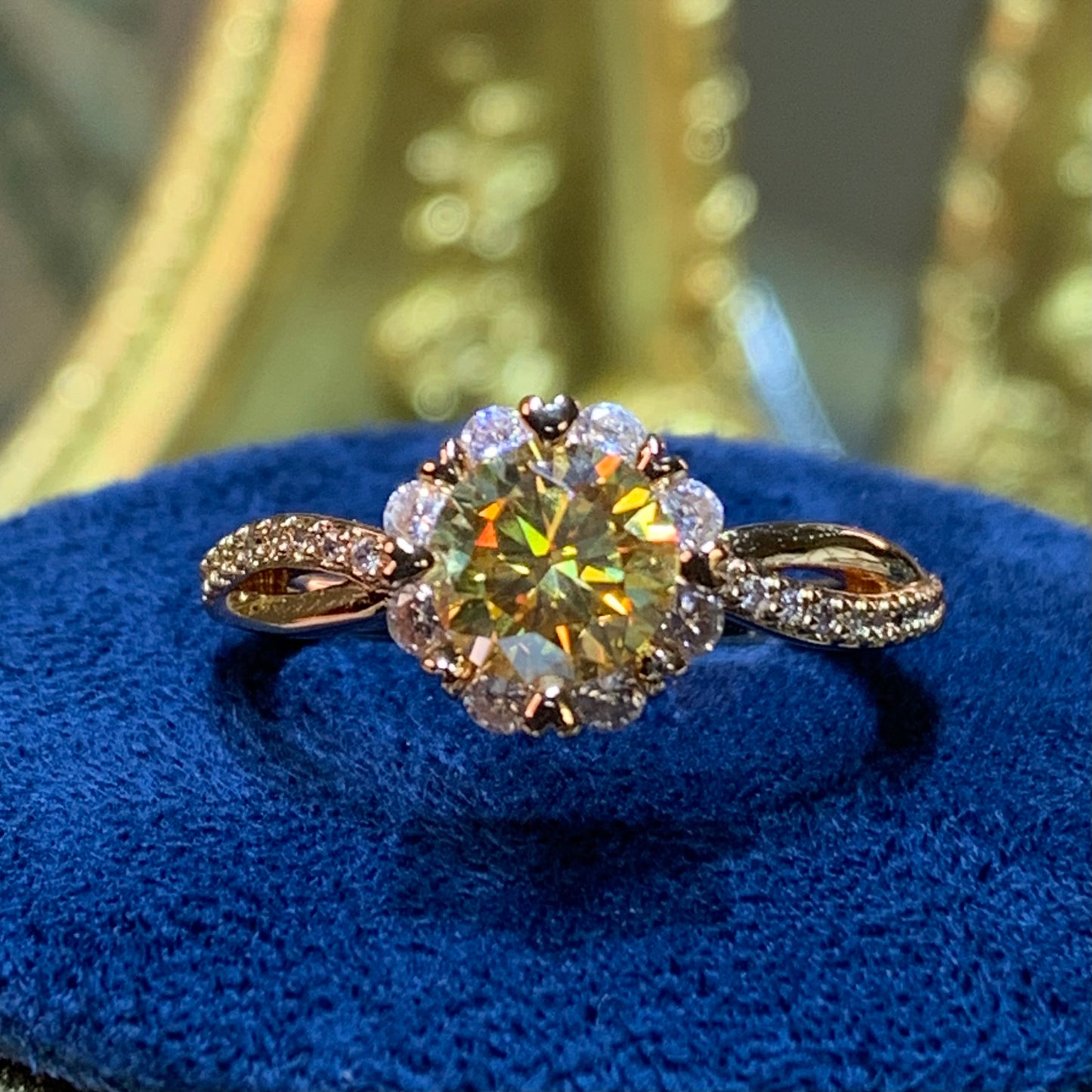 (CHINESE ROSE)「Buy 1 get 1 band ring for free」 1CT Moissanite gemstone ring
