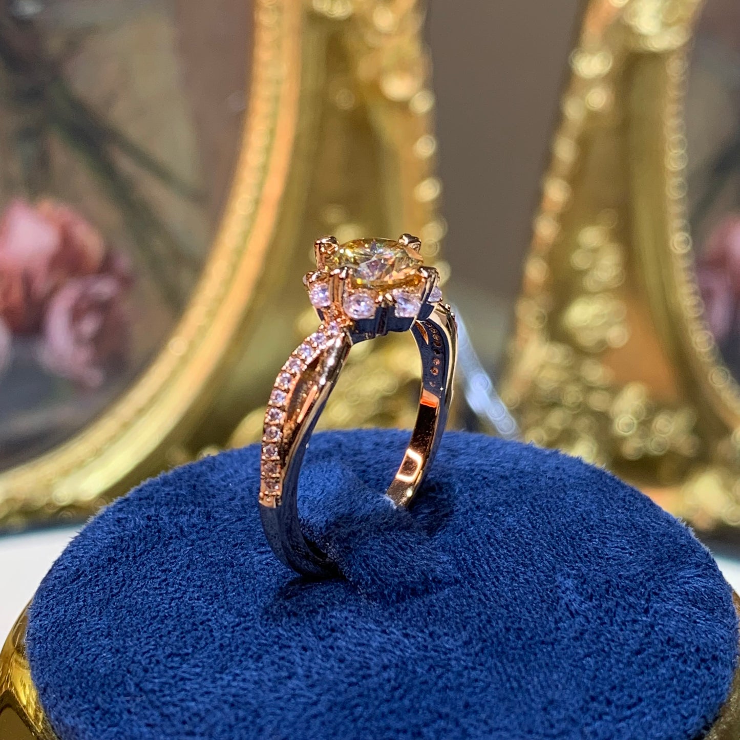 (CHINESE ROSE)「Buy 1 get 1 band ring for free」 1CT Moissanite gemstone ring