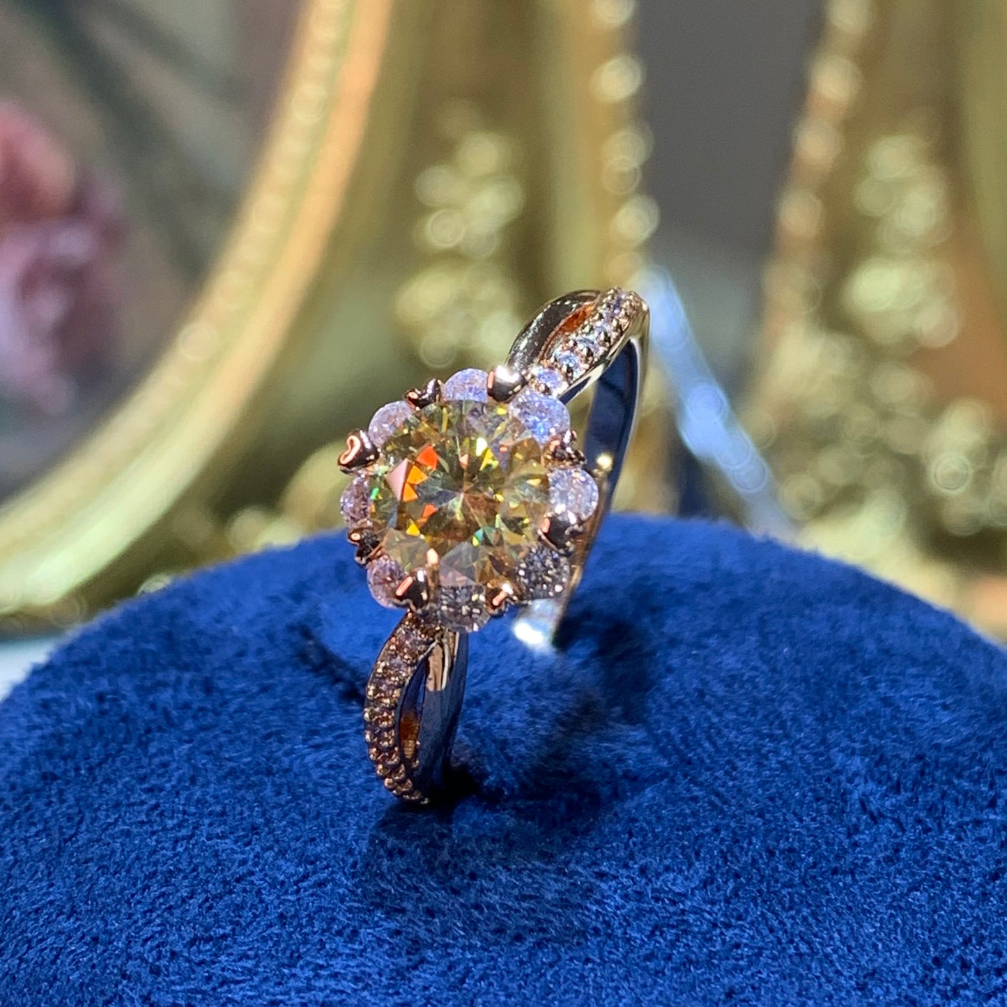(CHINESE ROSE)「Buy 1 get 1 band ring for free」 1CT Moissanite gemstone ring