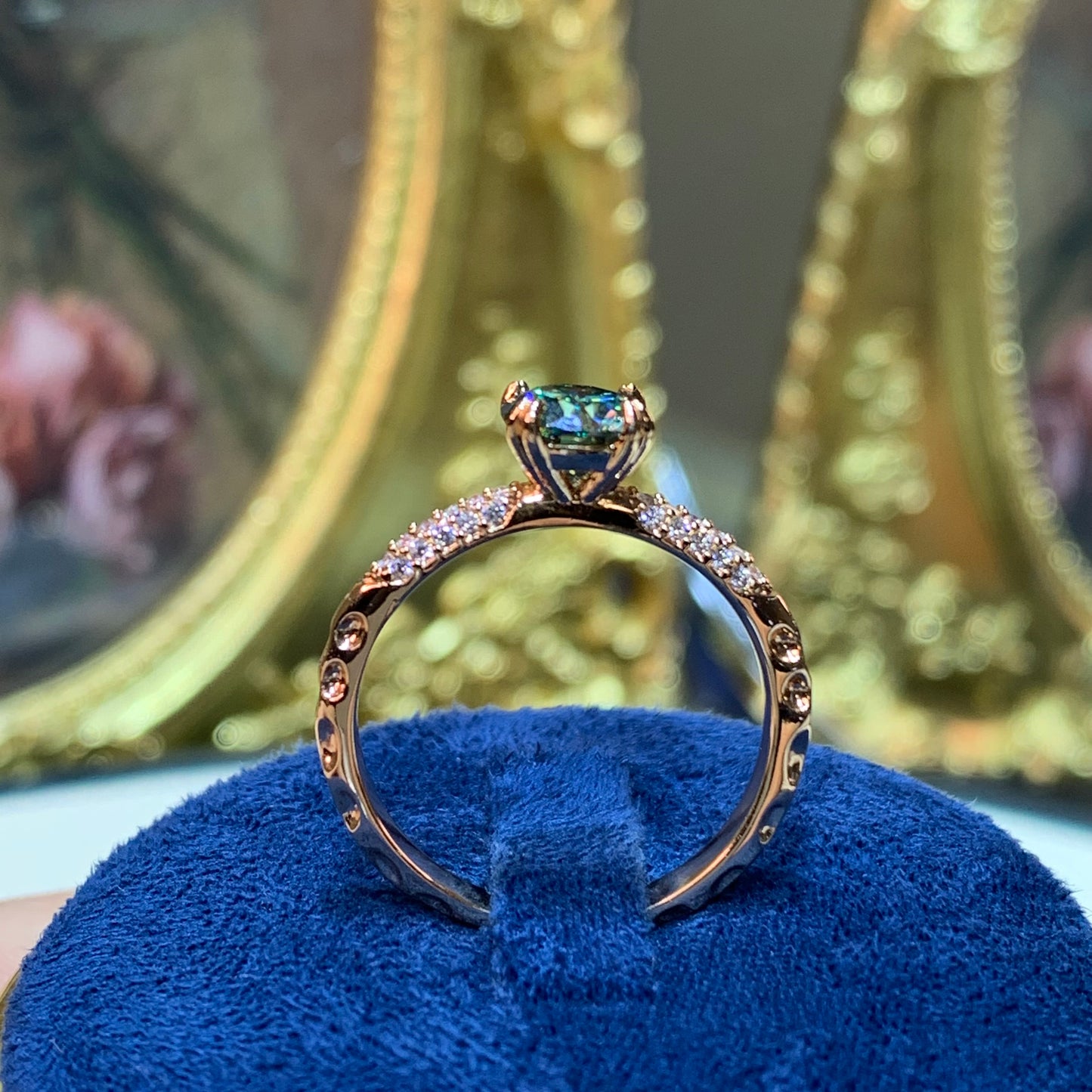 (Bella)「Buy 1 get 1 band ring for free」 rose gold 18k plated 1ct moissanite ring