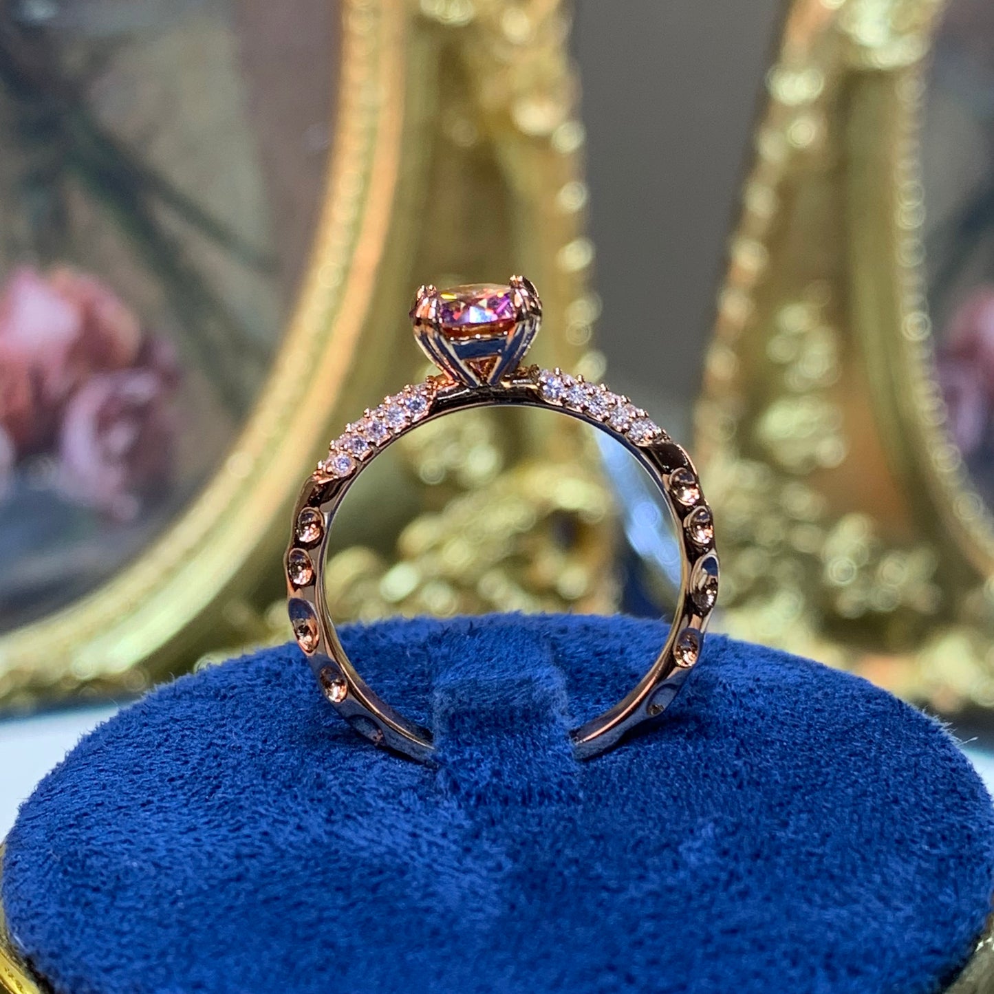 (Bella)「Buy 1 get 1 band ring for free」 rose gold 18k plated 1ct moissanite ring