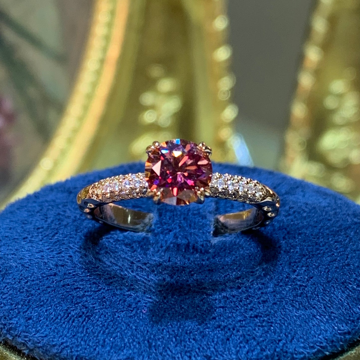 (Bella)「Buy 1 get 1 band ring for free」 rose gold 18k plated 1ct moissanite ring