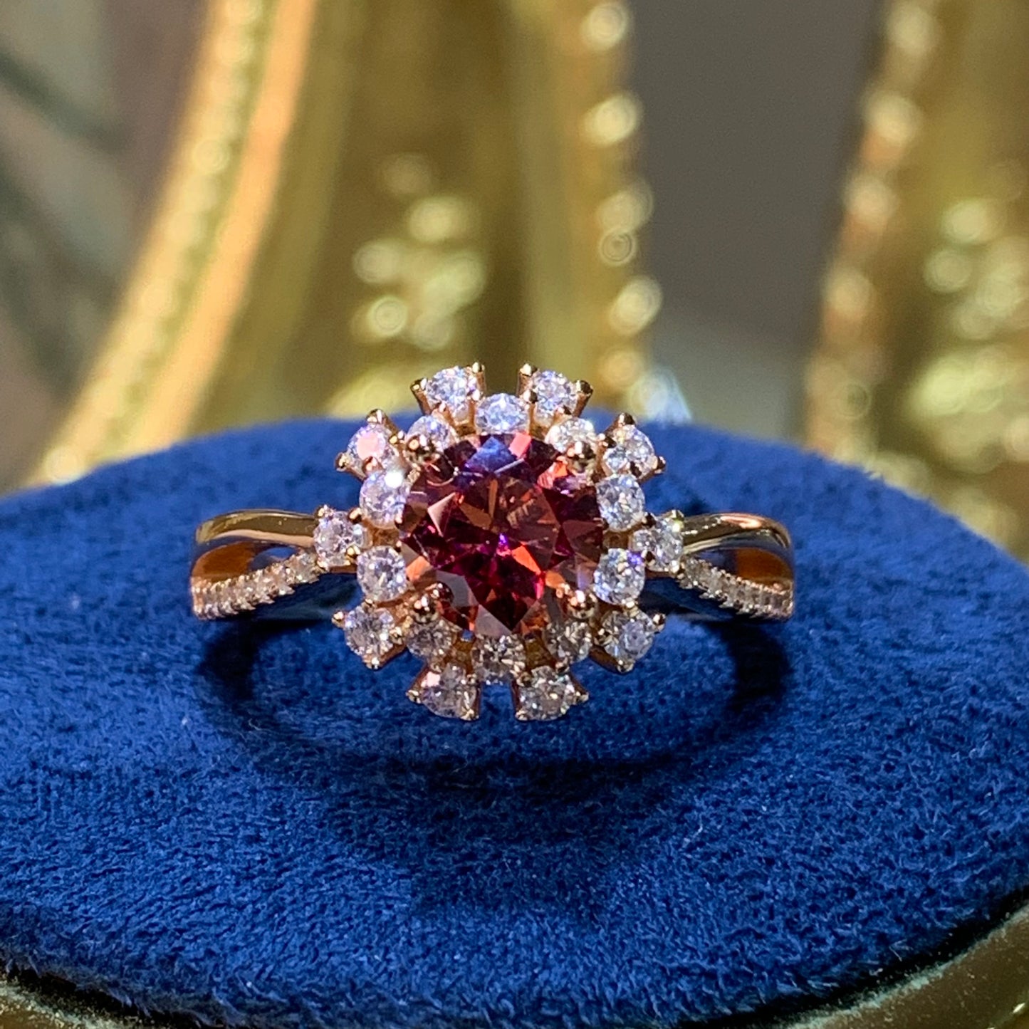 (SUNFLOWER) 「Buy 1 get 1 V shape ring for free」1 CT Moissanite 925 Sterling Silver Ring