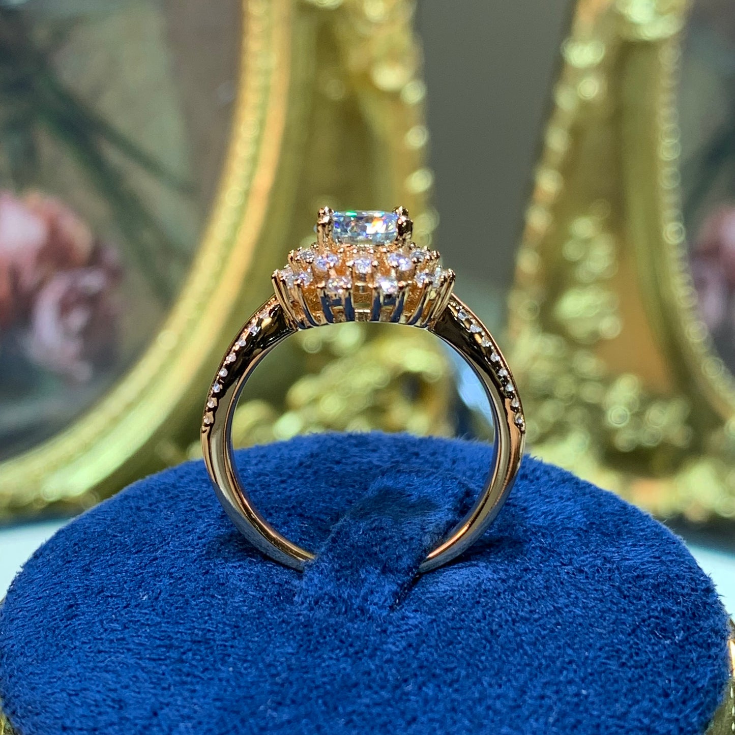 (SUNFLOWER) 「Buy 1 get 1 V shape ring for free」1 CT Moissanite 925 Sterling Silver Ring